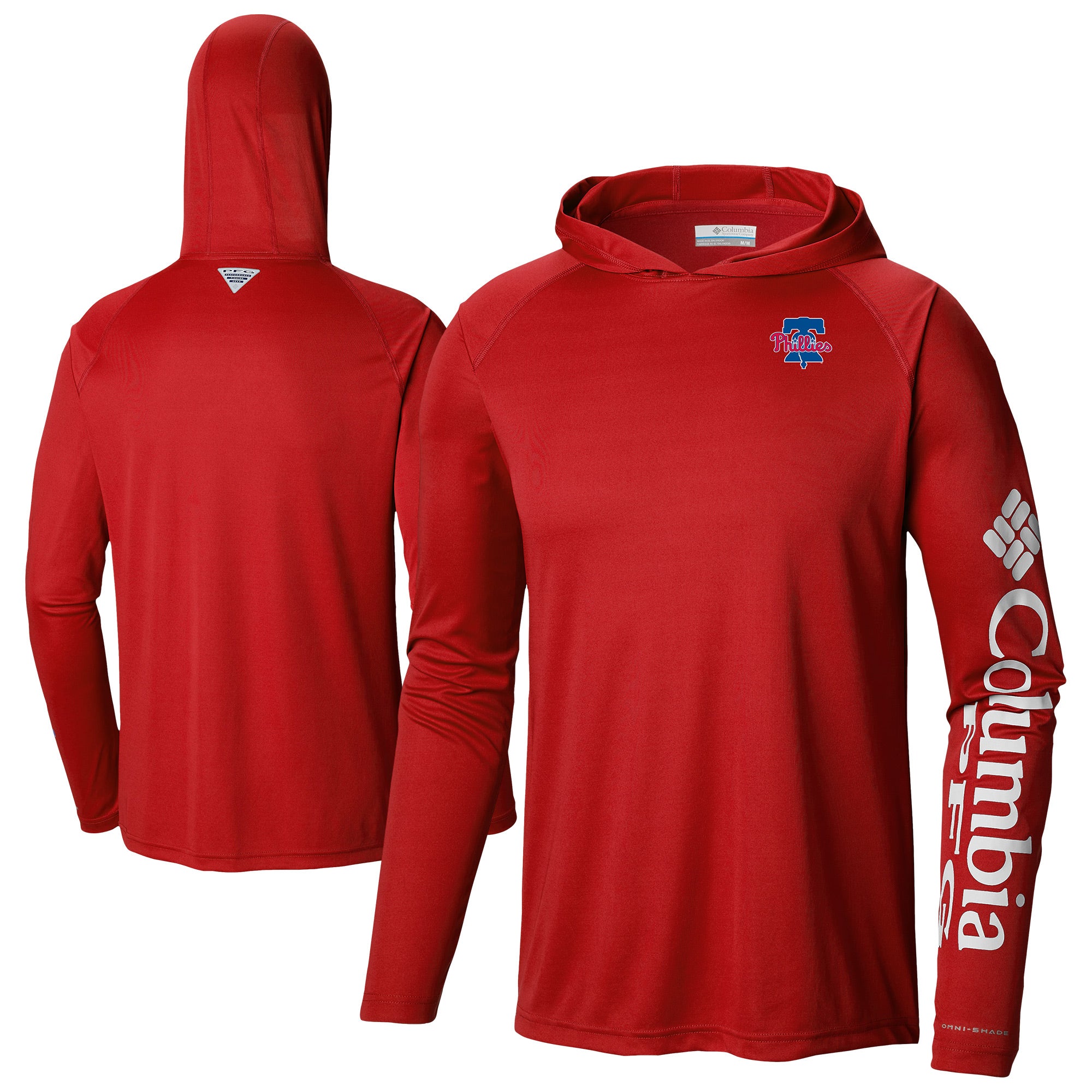 Men's Columbia Red Philadelphia Phillies Omni-Wick Terminal Tackle Raglan Long Sleeve Hoodie T-Shirt