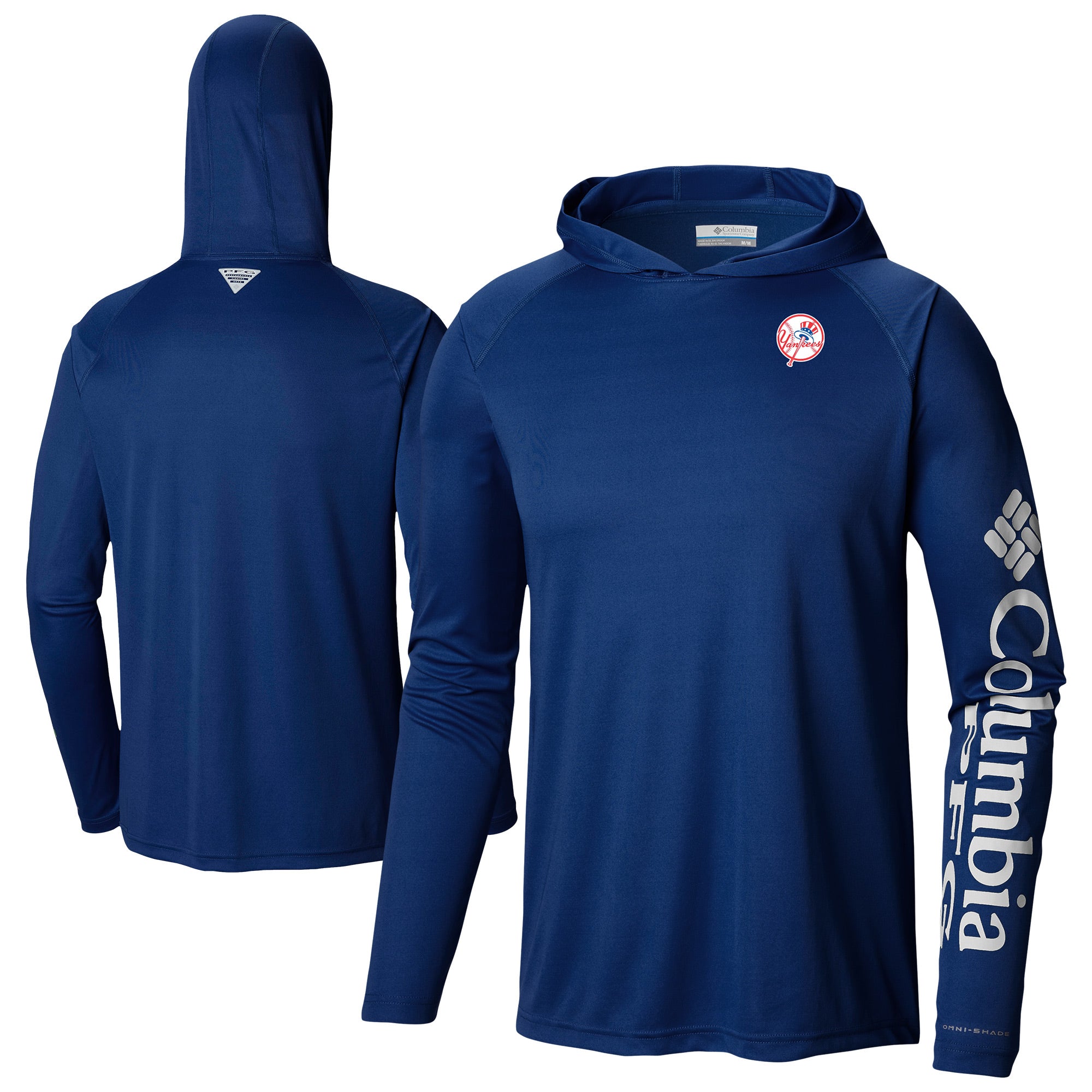 Men's Columbia Navy New York Yankees Omni-Wick Terminal Tackle Raglan Long Sleeve Hoodie T-Shirt