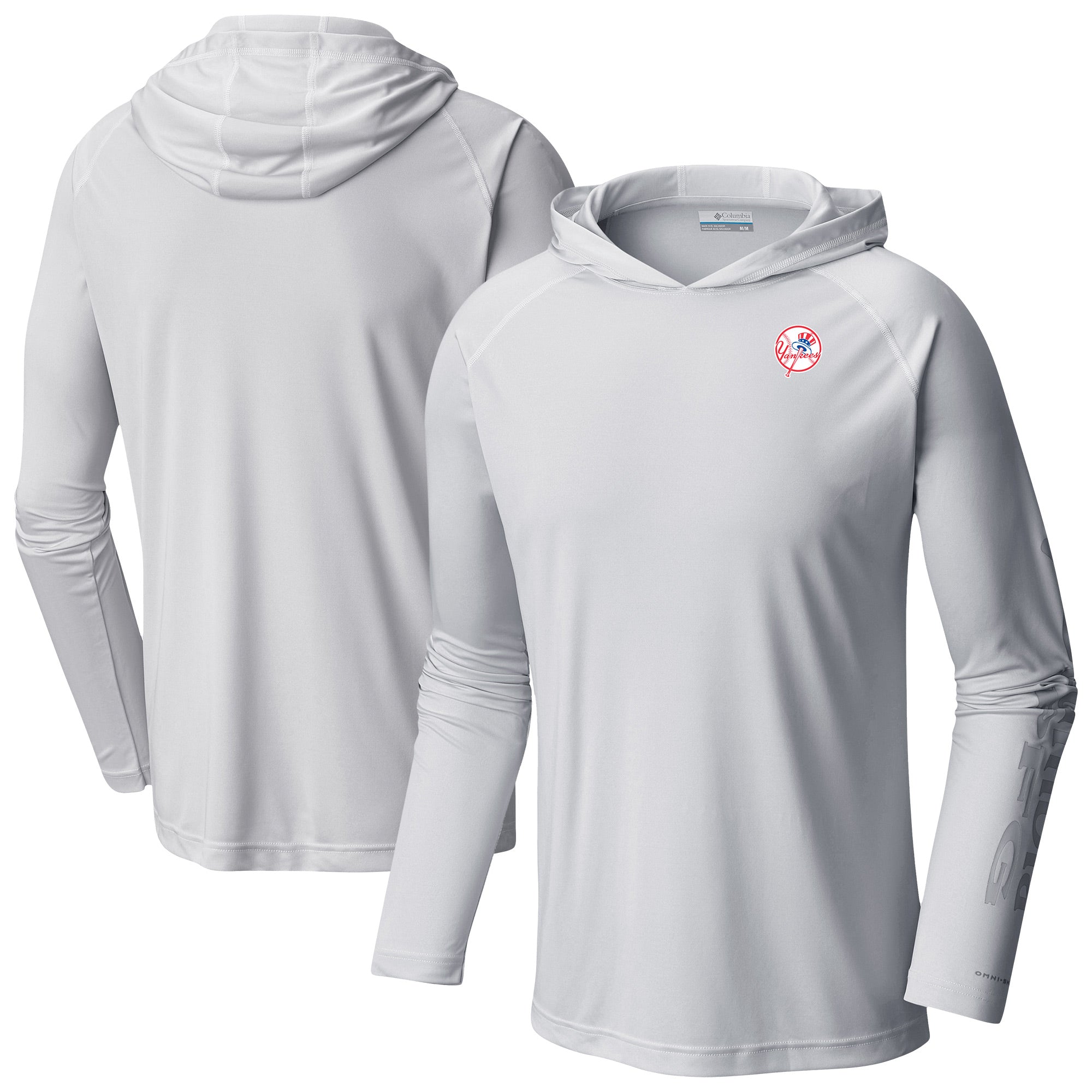 Men's Columbia White New York Yankees Omni-Wick Terminal Tackle Raglan Long Sleeve Hoodie T-Shirt