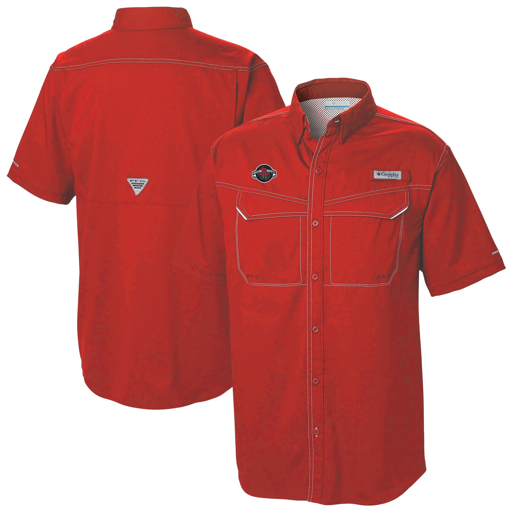 Men's Columbia  Red Houston Rockets Omni-Wick Low Drag Offshore Button-Up Shirt