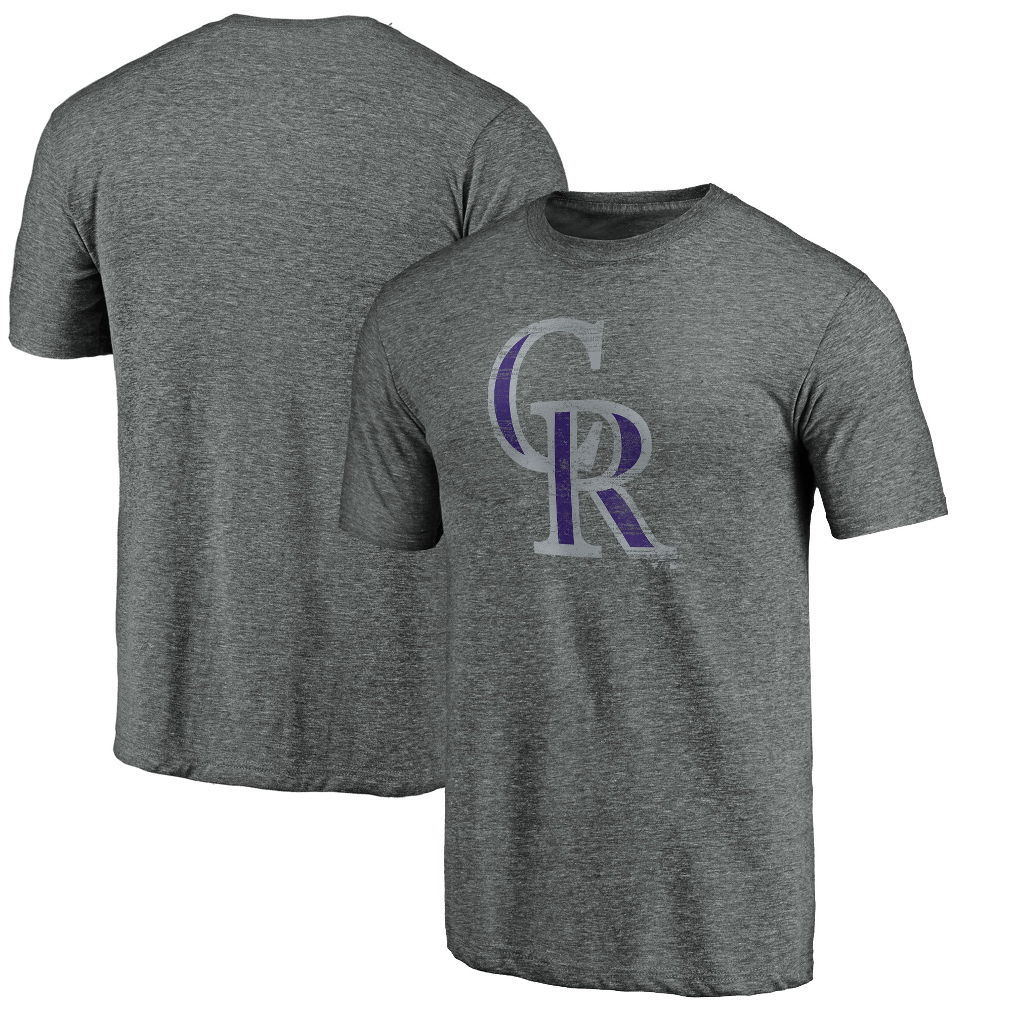 Men's Heather Gray Colorado Rockies Weathered Official Logo Tri-Blend T-Shirt