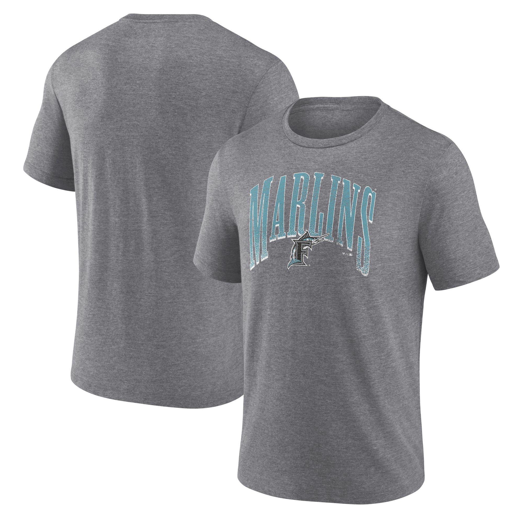 Men's Heather Gray Florida Marlins Line Corps Tri-Blend T-Shirt