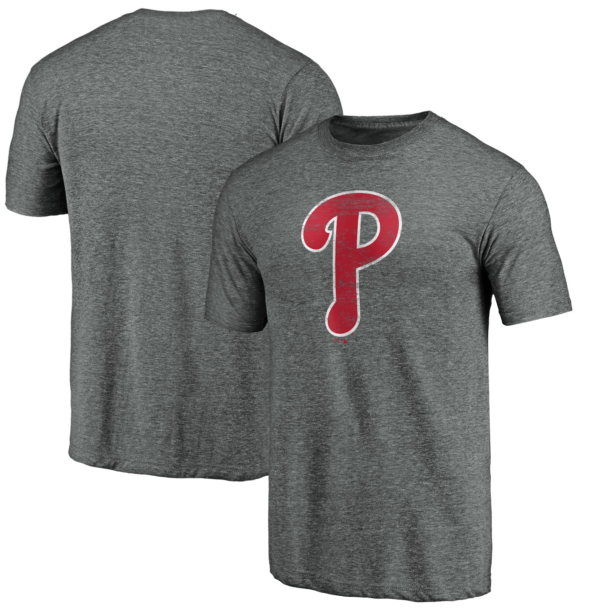 Men's Heather Gray Philadelphia Phillies Weathered Official Logo Tri-Blend T-Shirt