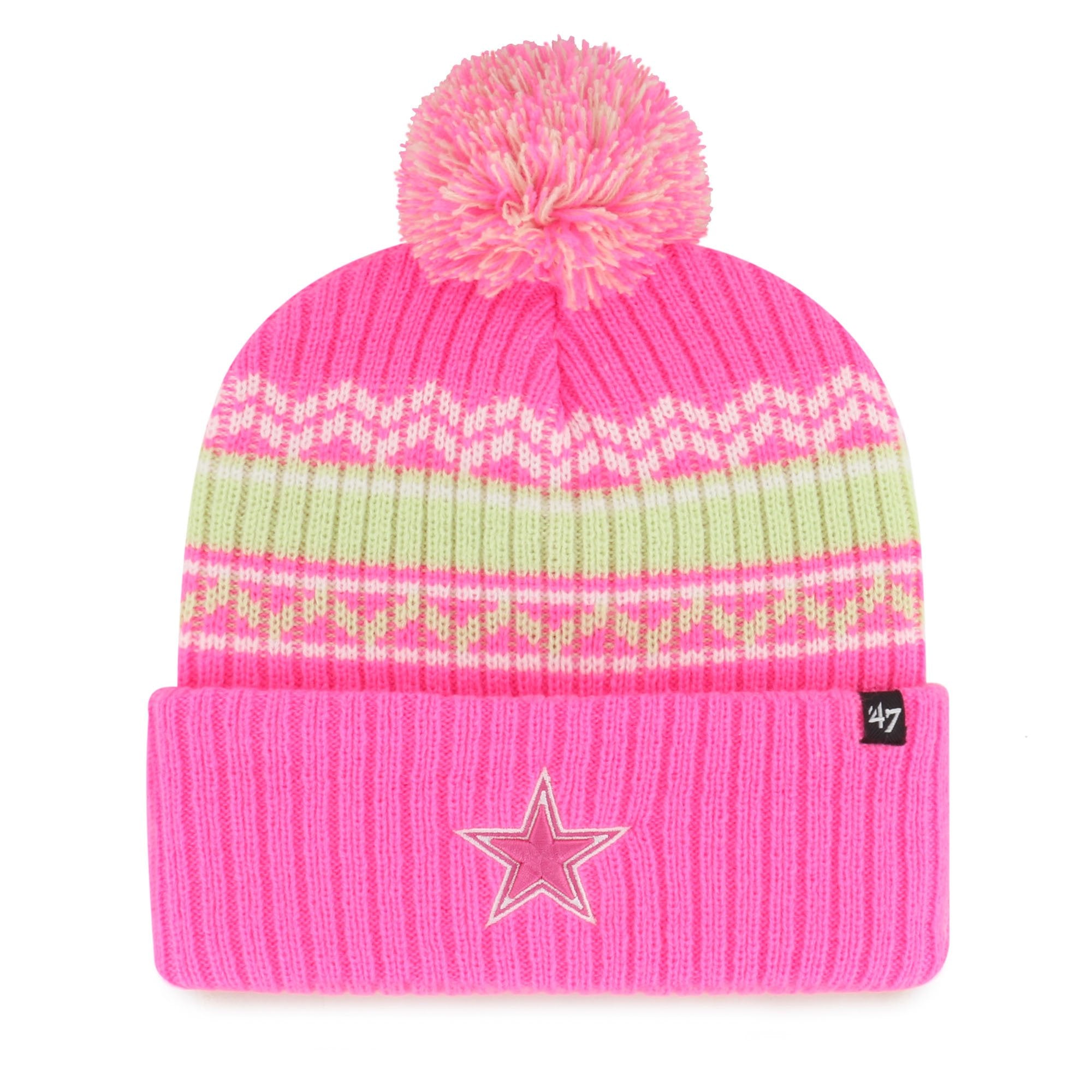 Dallas Cowboys '47 Female Youth NFL Girls Polar Vortex Cuffed Pom Knit - Pink