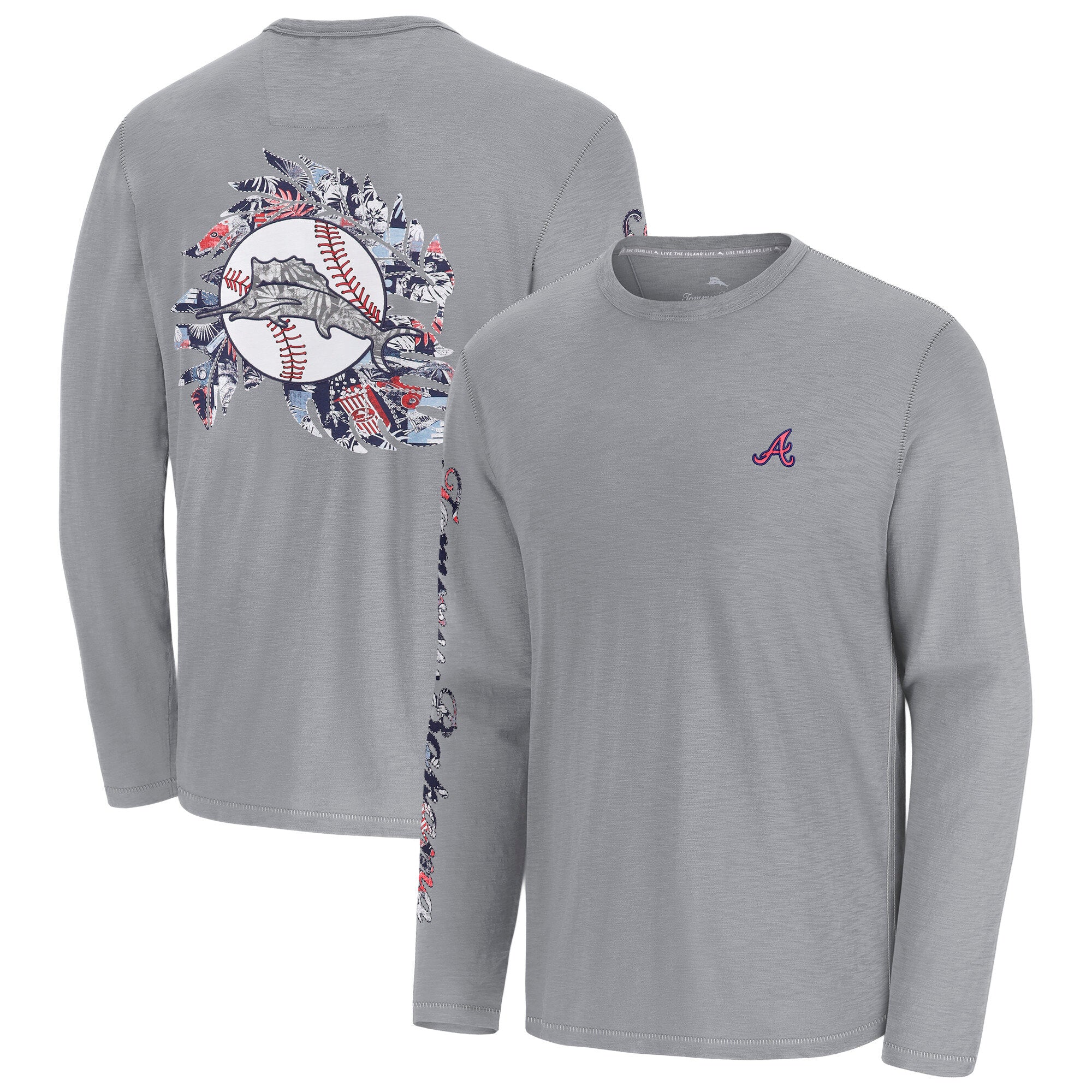 Men's Tommy Bahama Gray Atlanta Braves Tropic Curveball Lux Long Sleeve T-Shirt