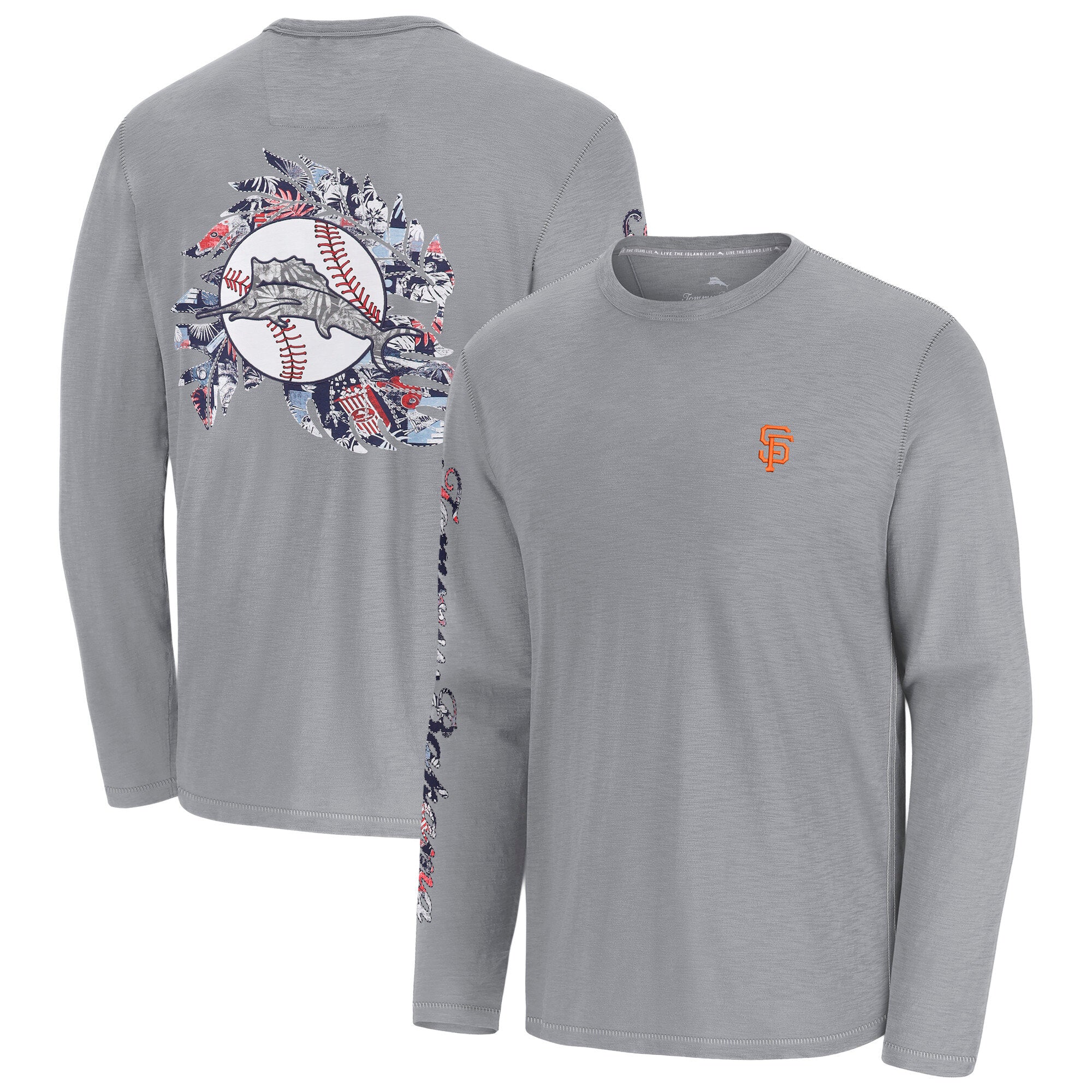 Men's Tommy Bahama Gray San Francisco Giants Tropic Curveball Lux Long Sleeve T-Shirt