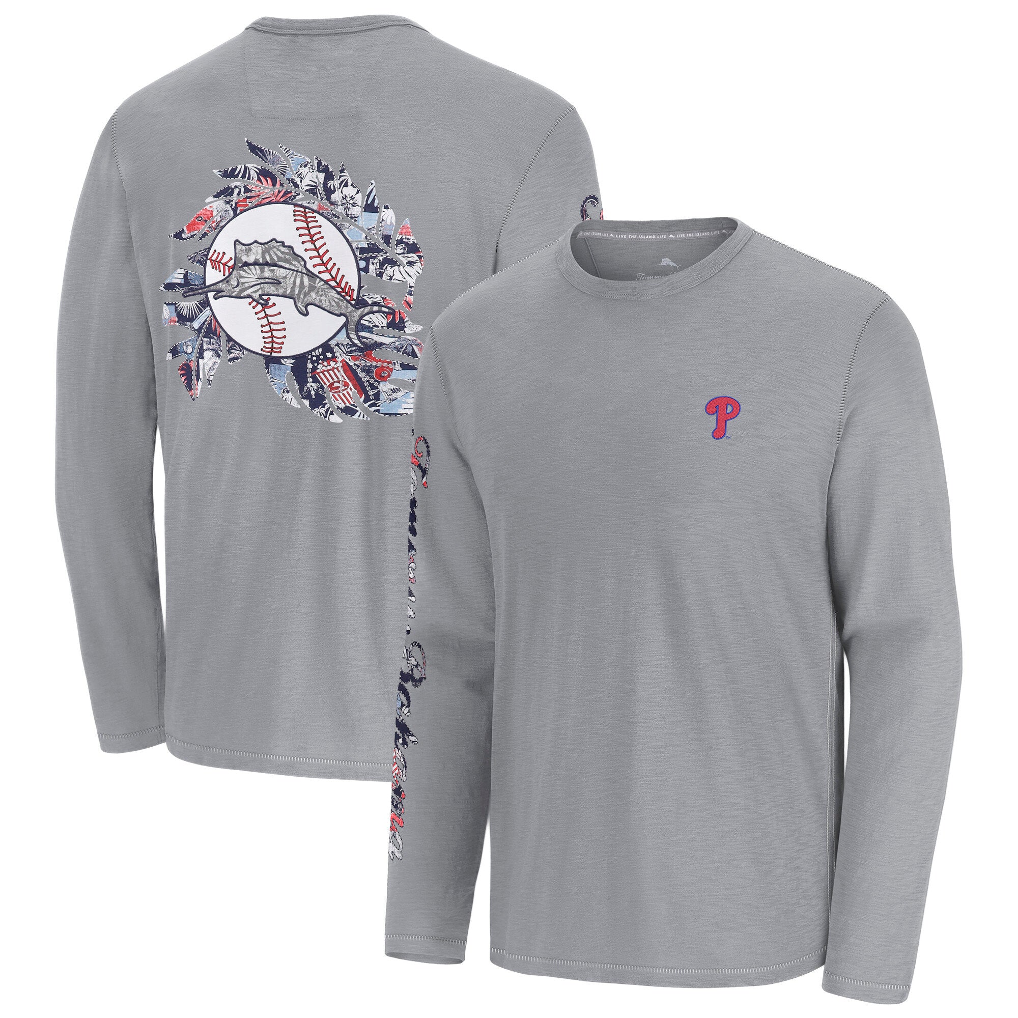 Men's Tommy Bahama Gray Philadelphia Phillies Tropic Curveball Lux Long Sleeve T-Shirt