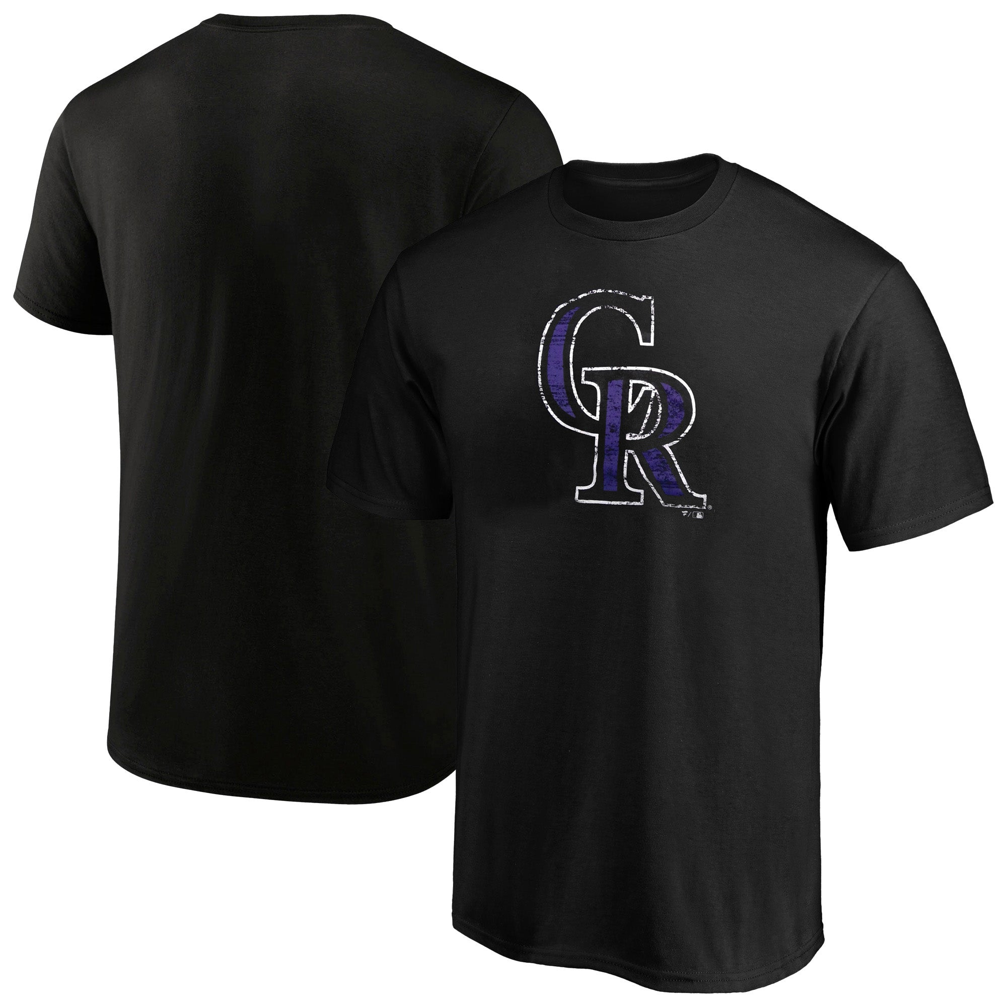 Men's Profile Black Colorado Rockies Big & Tall Distressed Logo T-Shirt