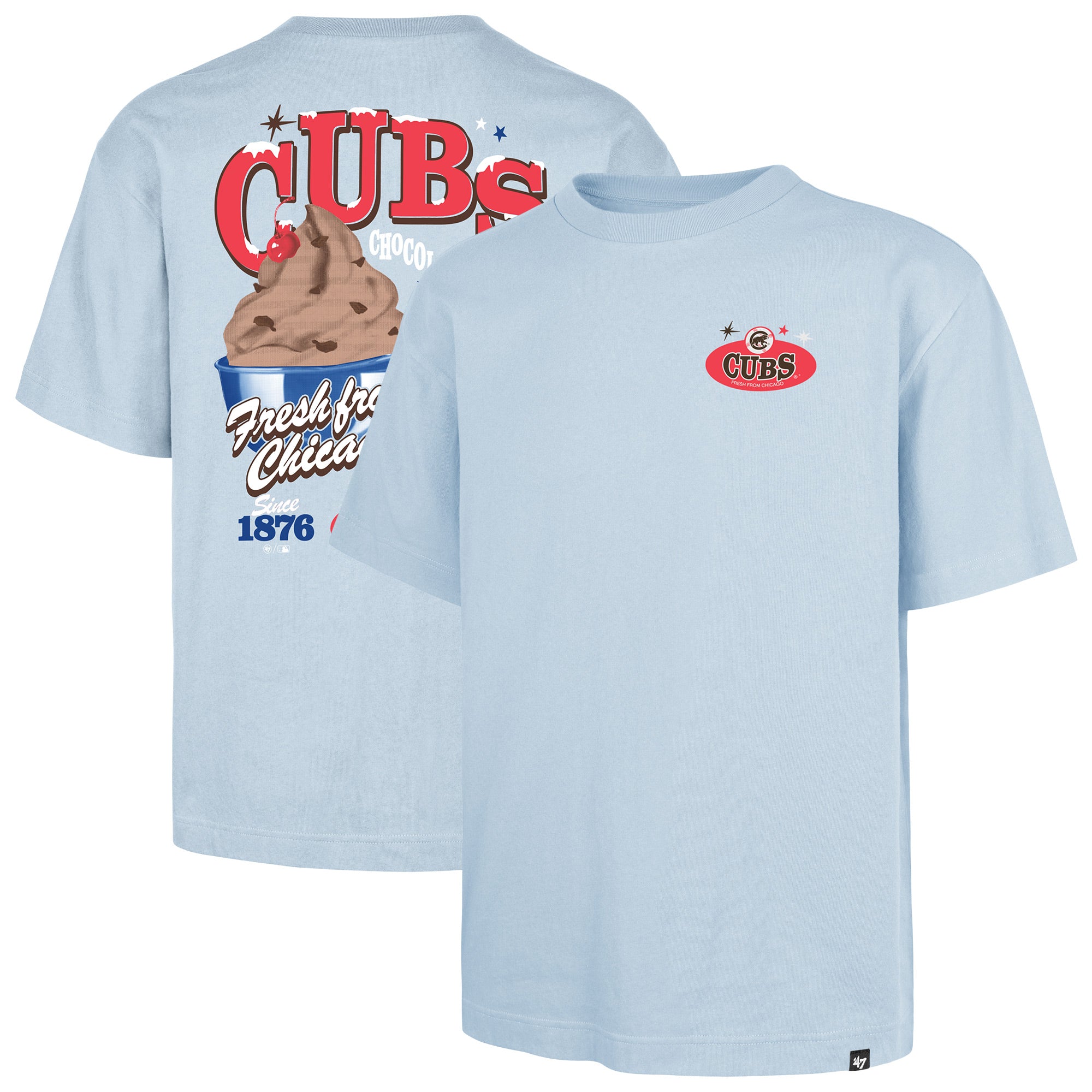 Men's '47 Light Blue Chicago Cubs Ice Cream Parlor Foundation T-Shirt