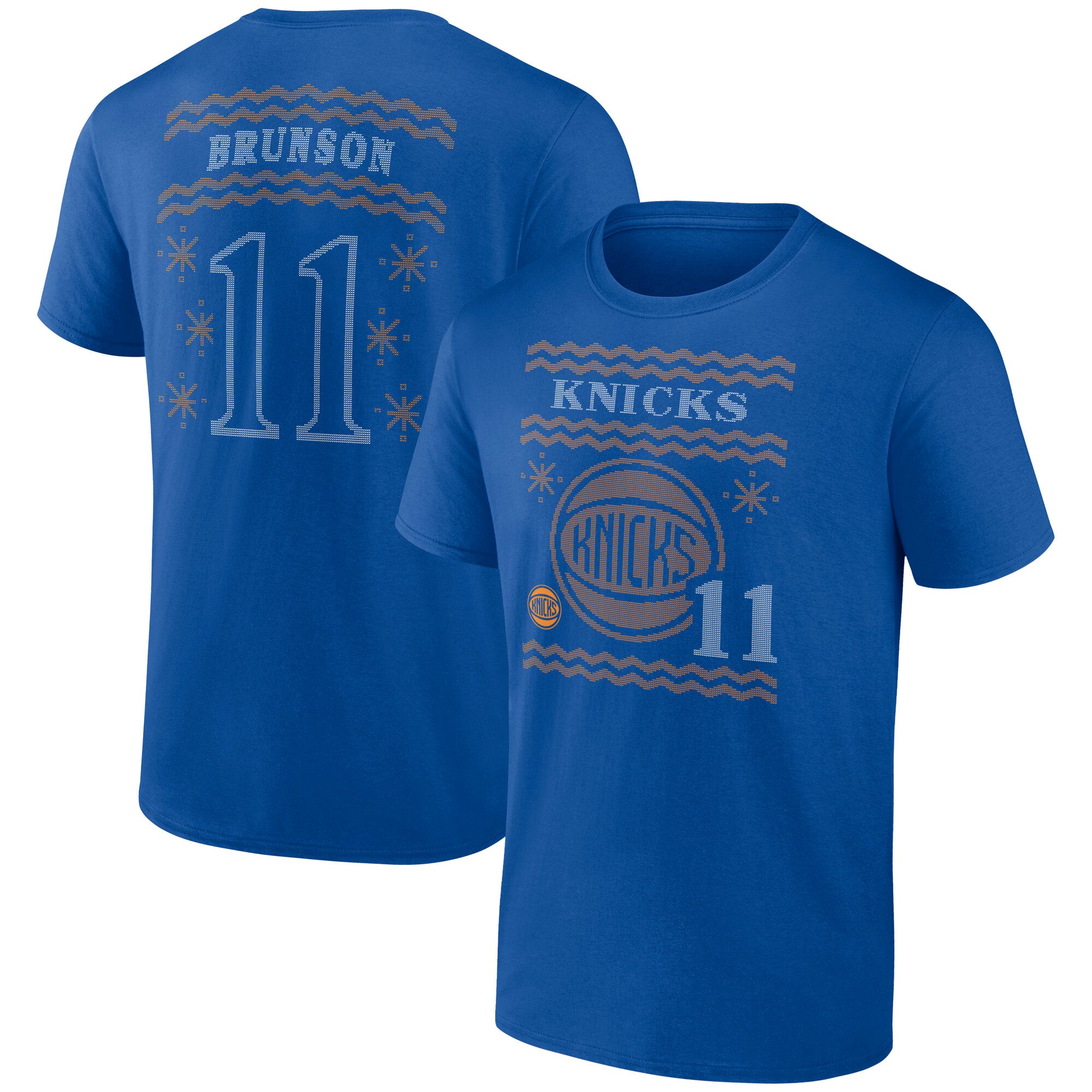 Men's Jalen Brunson Blue New York Knicks Ugly Sweater Name & Number T-Shirt