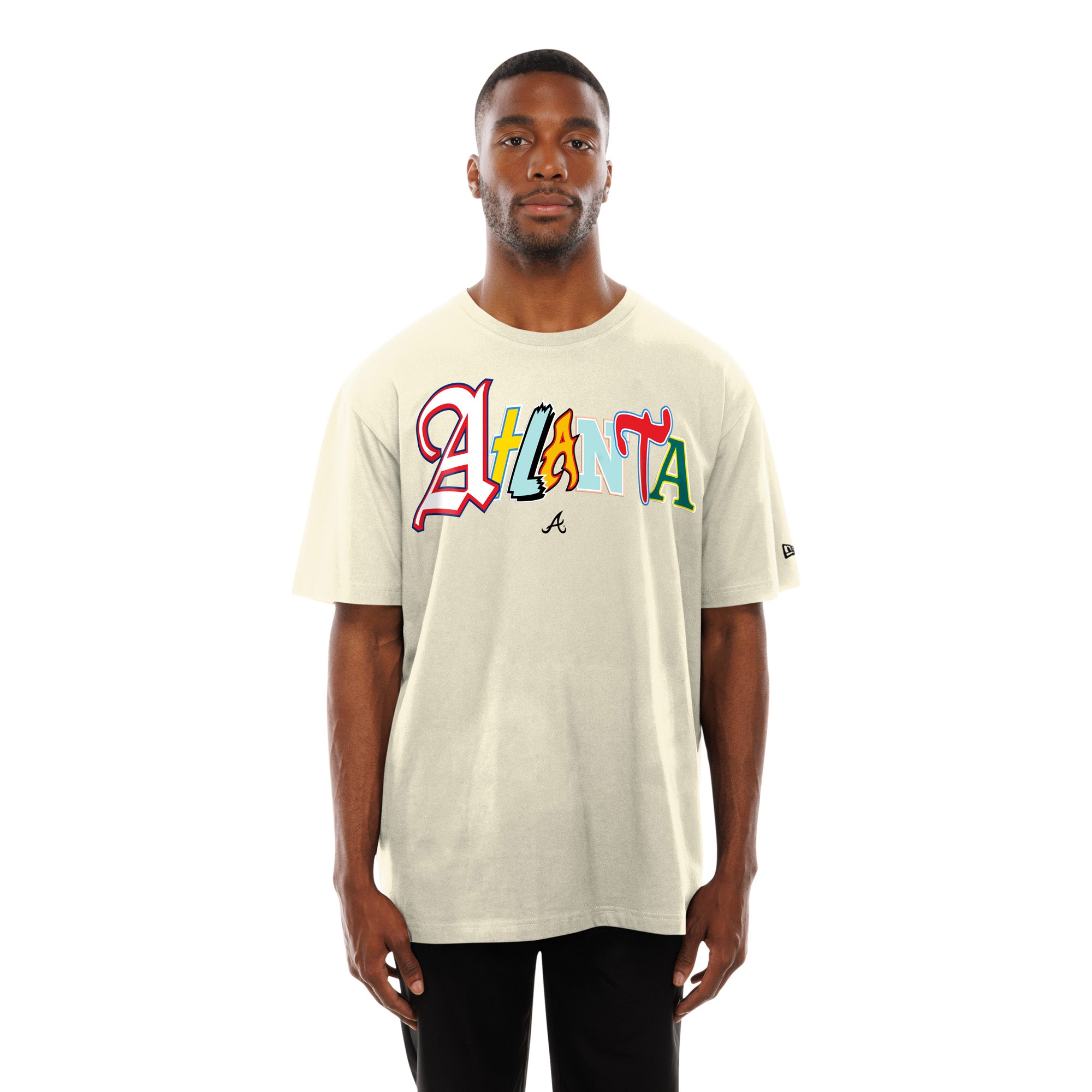 Men's New Era Cream Atlanta Braves Ransom Note Oversized T-Shirt