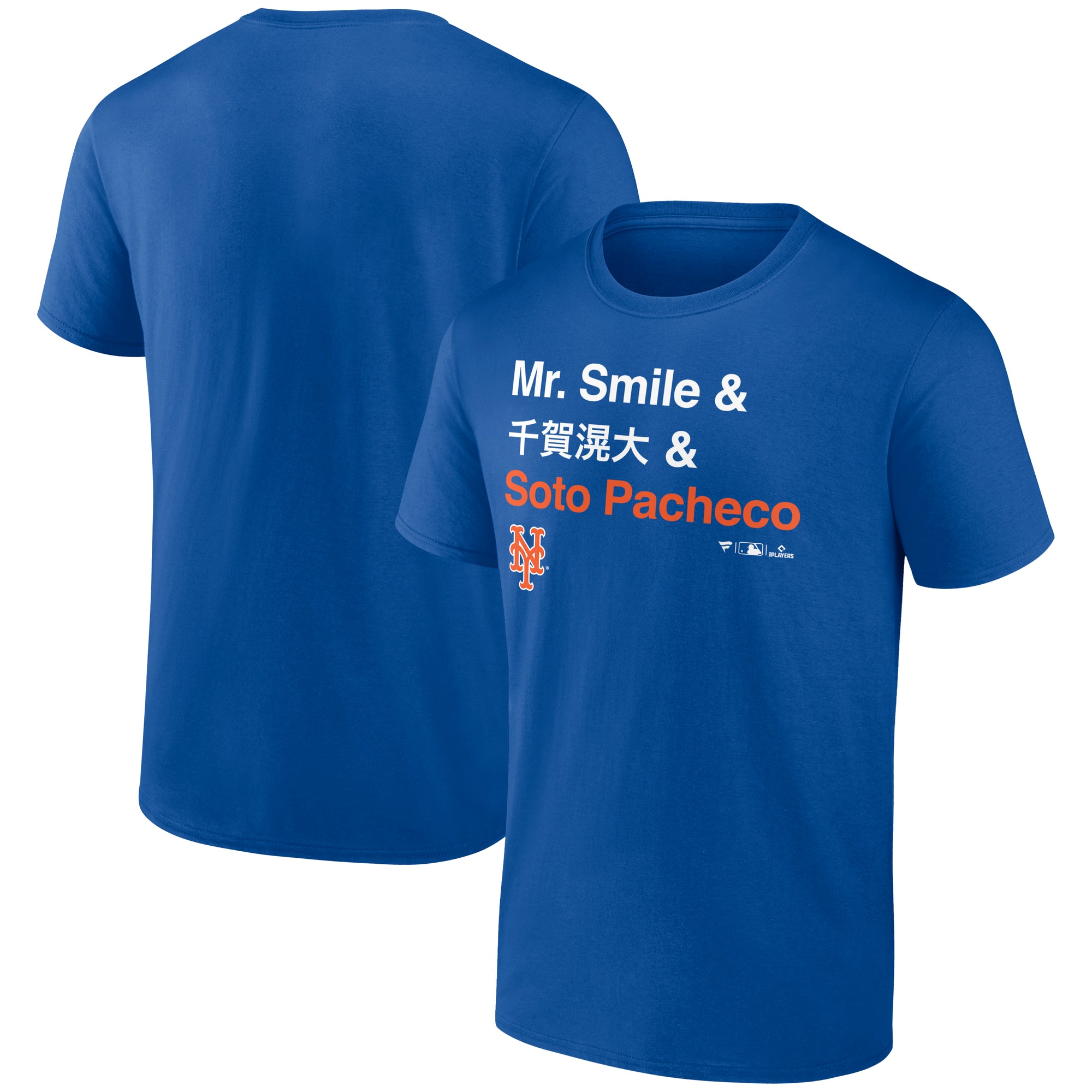Men's Fanatics Juan Soto Royal New York Mets Mr. Smile and Soto Pacheco T-Shirt