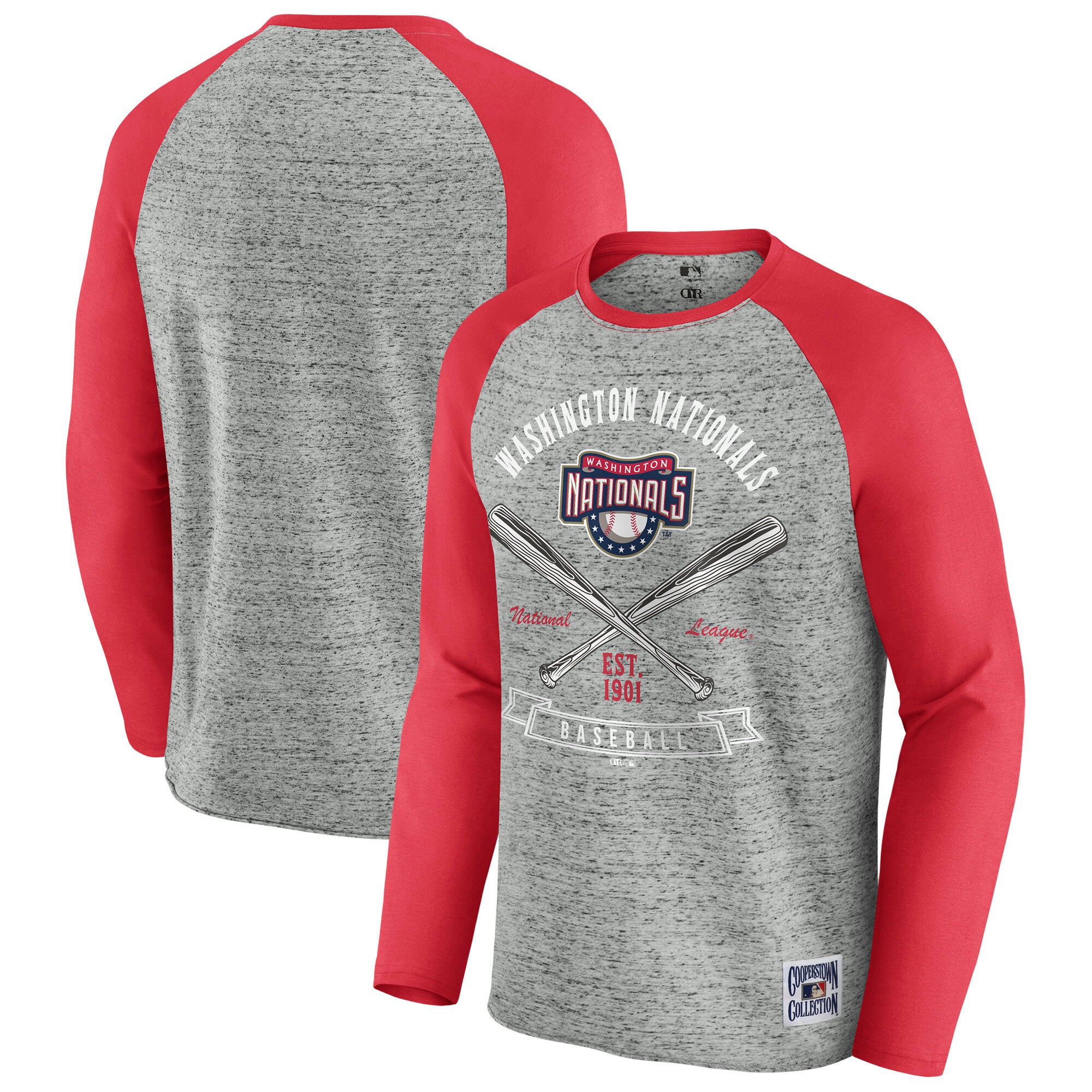 Men's Darius Rucker Collection by Fanatics Heather Gray Washington Nationals Raw Edge Raglan Long Sleeve Baseball T-Shirt