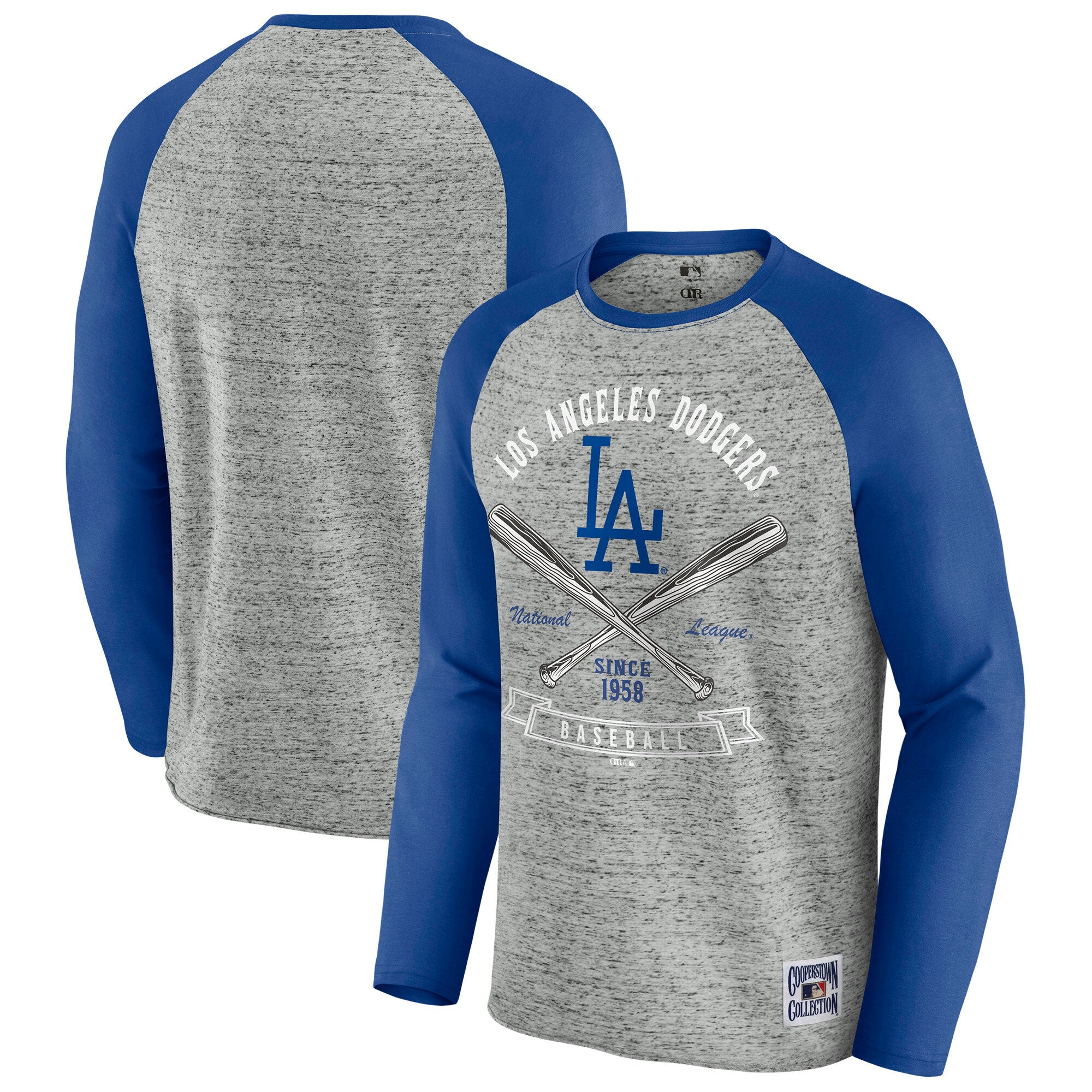Men's Darius Rucker Collection by Fanatics Heather Gray Los Angeles Dodgers Raw Edge Raglan Long Sleeve Baseball T-Shirt