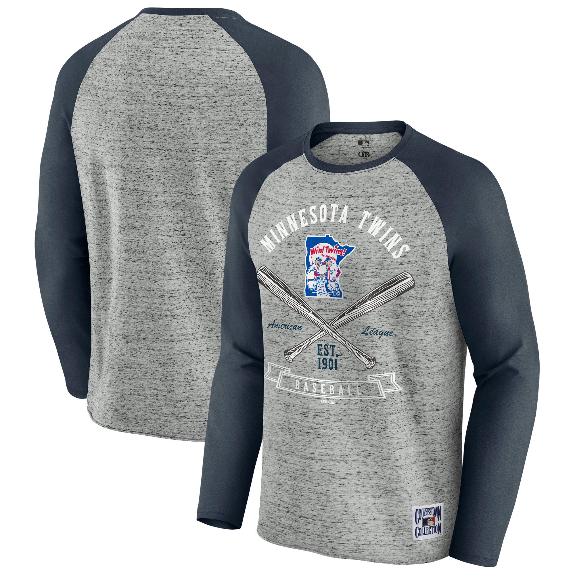 Men's Darius Rucker Collection by Fanatics Heather Gray Minnesota Twins Raw Edge Raglan Long Sleeve Baseball T-Shirt