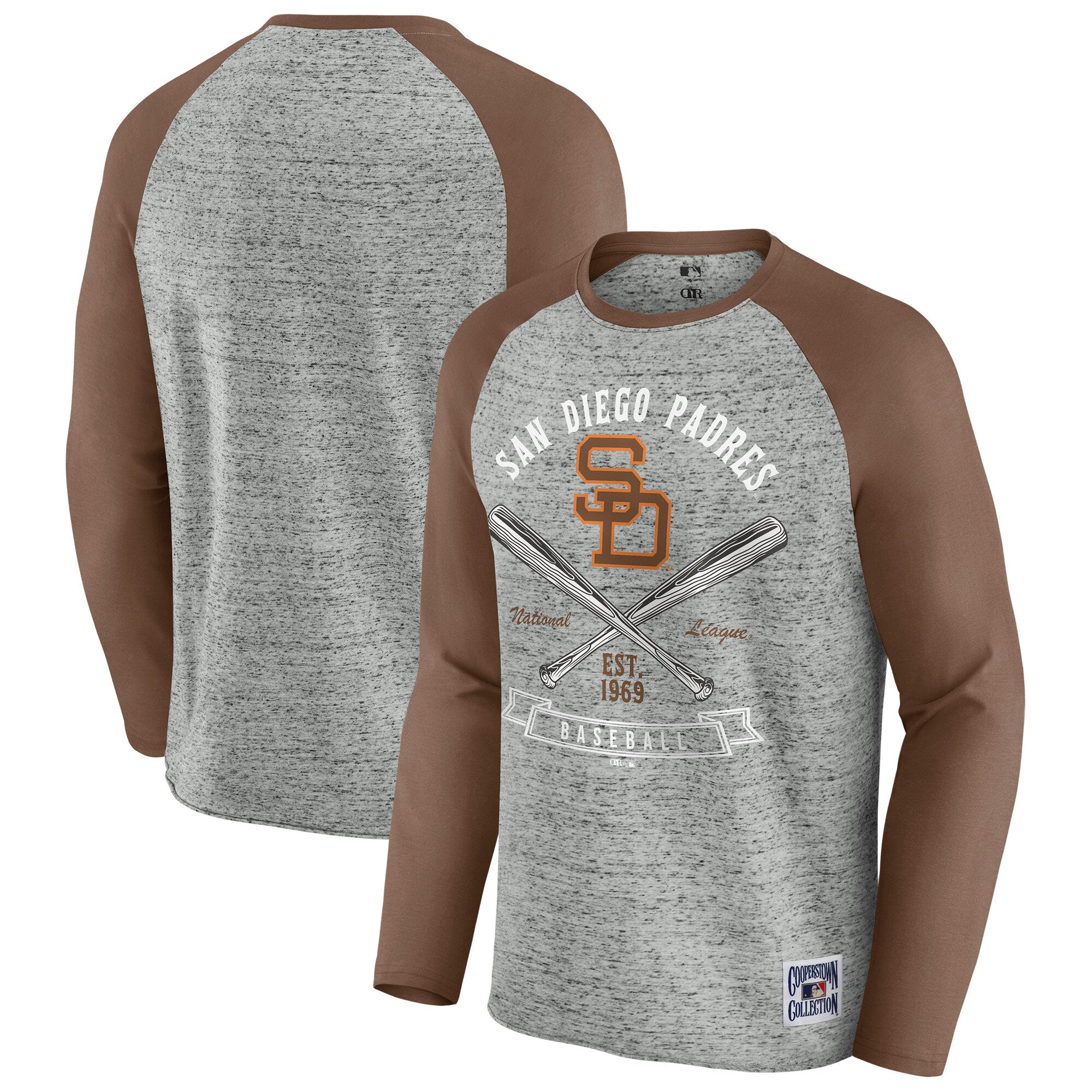 Men's Darius Rucker Collection by Fanatics Heather Gray San Diego Padres Raw Edge Raglan Long Sleeve Baseball T-Shirt
