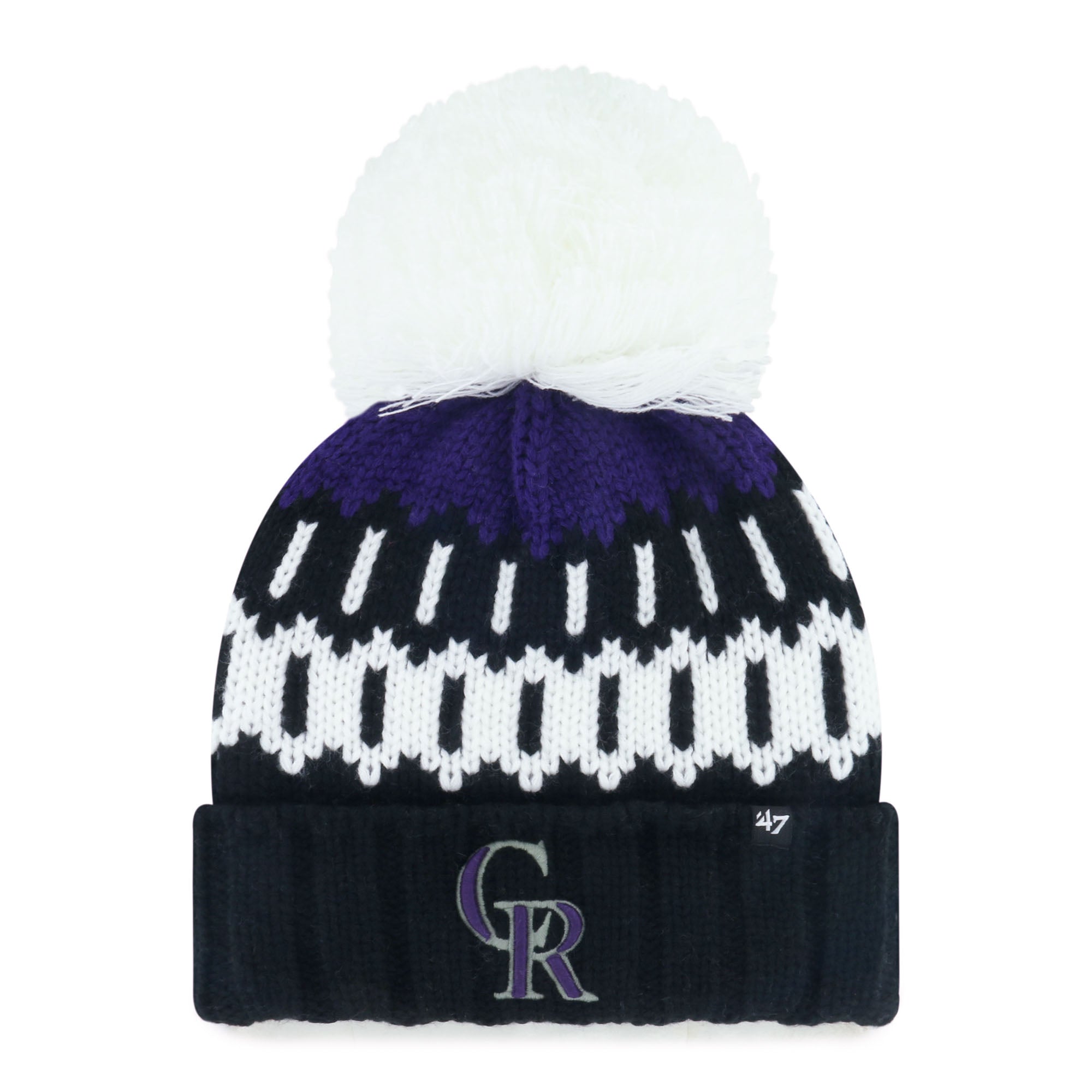 Women's '47  Black Colorado Rockies Felicity Cuffed Knit Hat with Pom