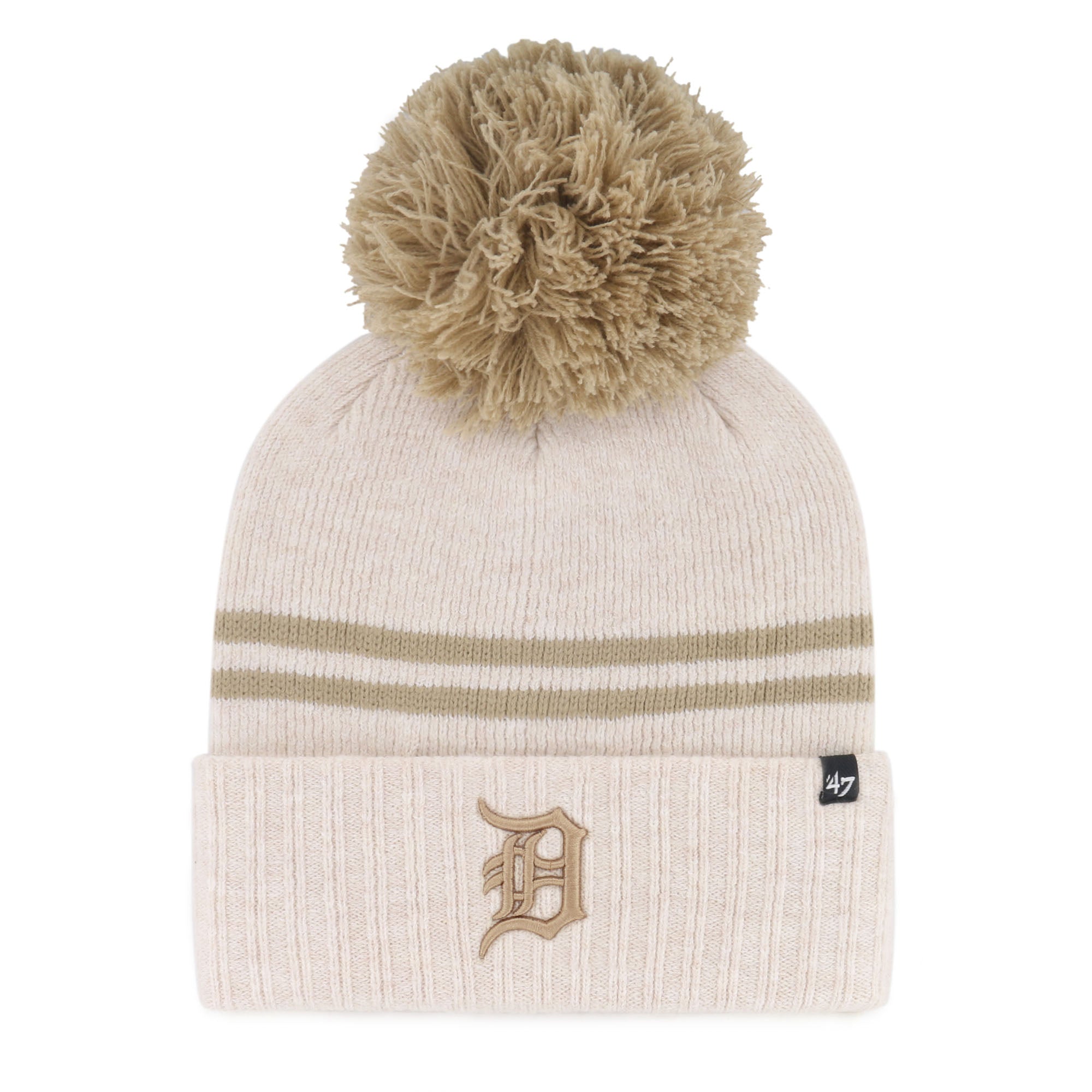 Women's '47  Natural Detroit Tigers Latte Cuffed Knit Hat with Pom