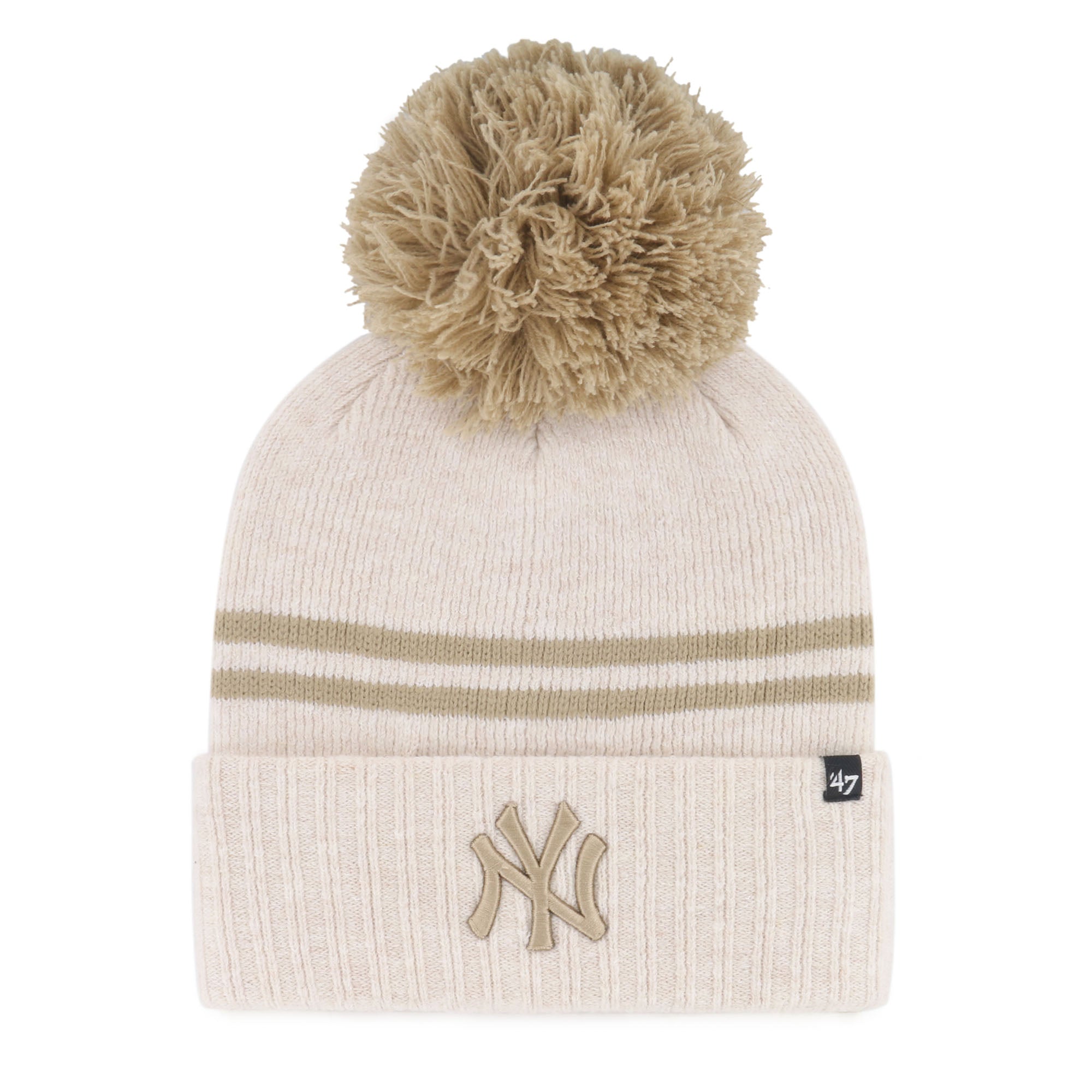 Women's '47  Natural New York Yankees Latte Cuffed Knit Hat with Pom