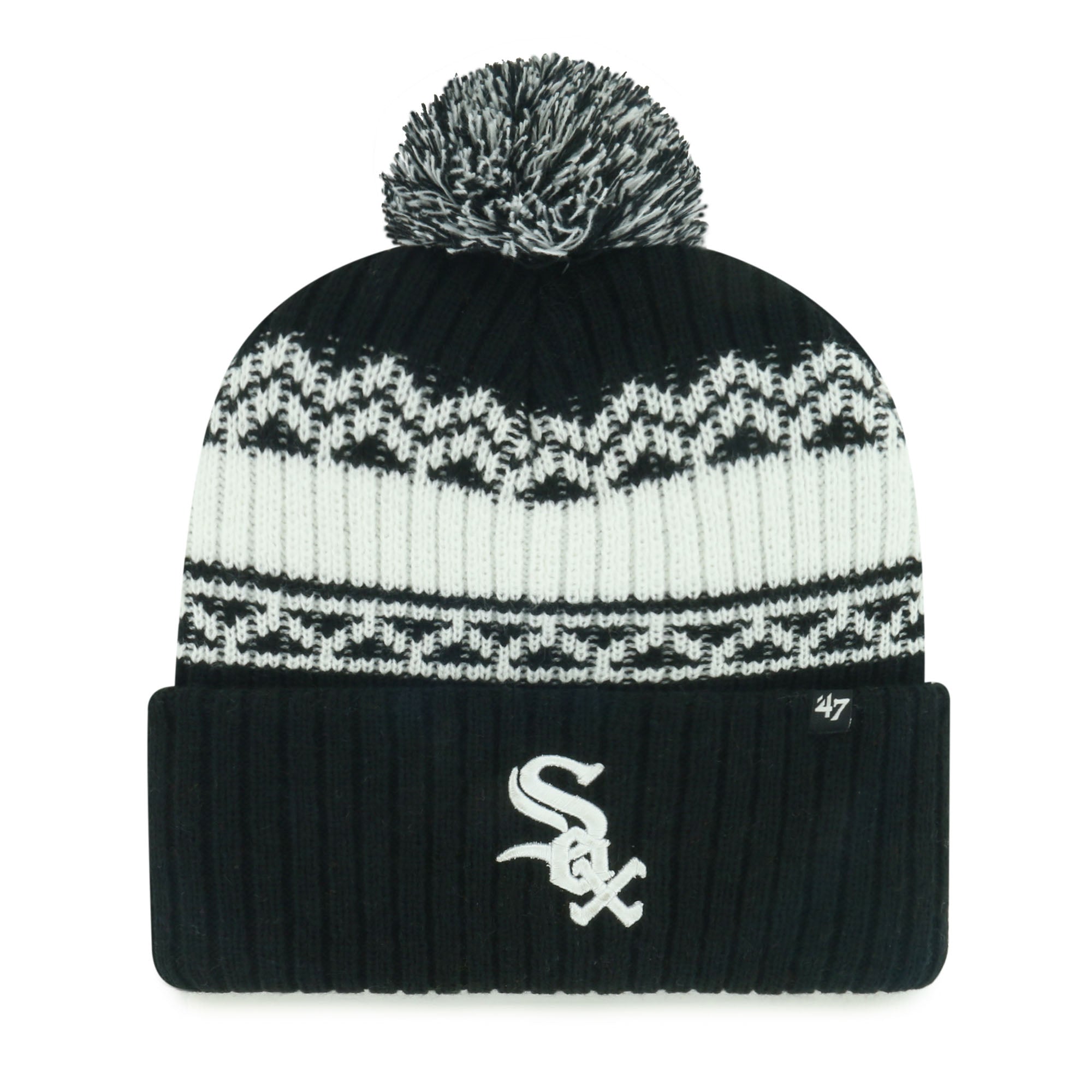 Youth '47  Black Chicago White Sox Polar Vortex Cuffed Knit Hat with Pom