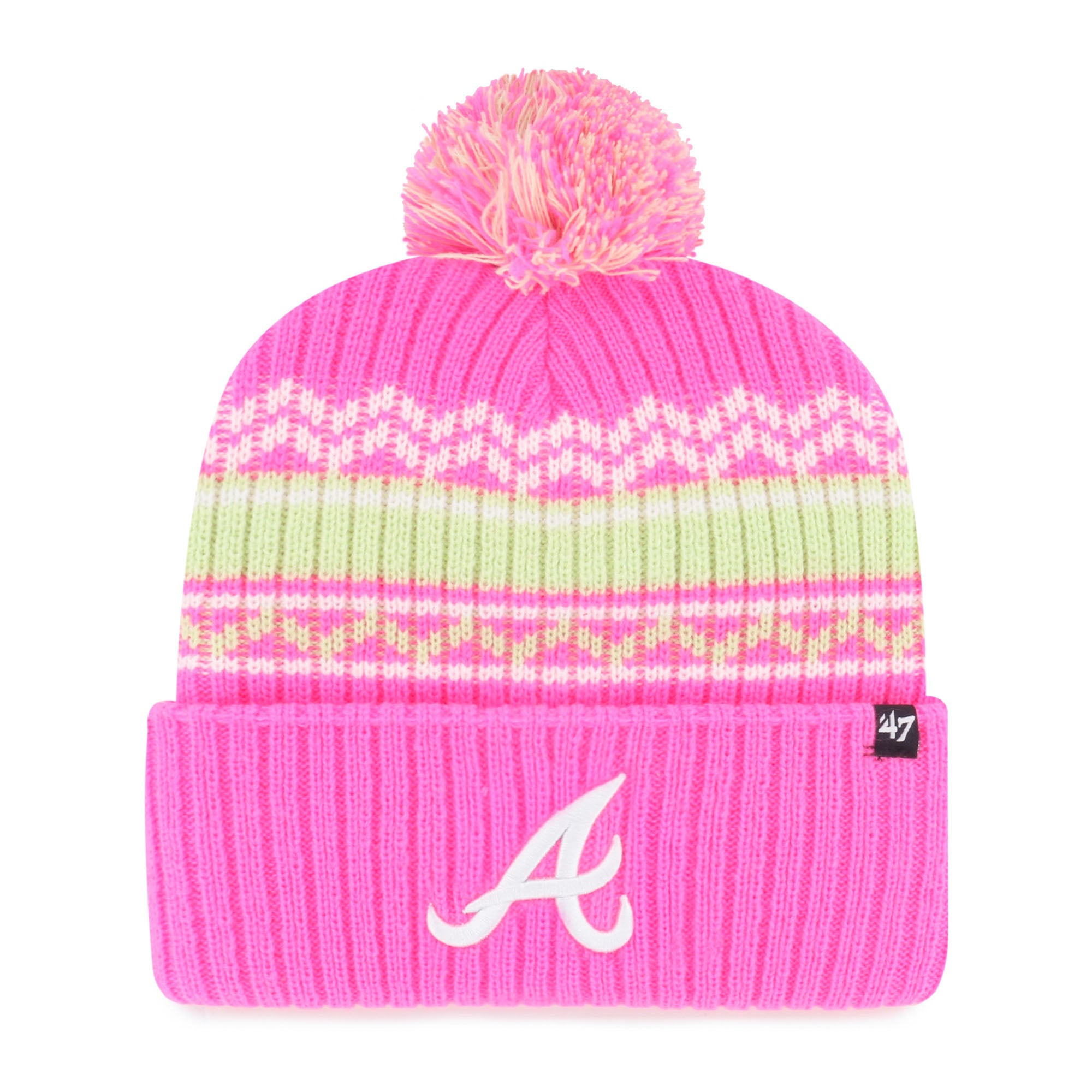Youth '47 Pink Atlanta Braves Polar Vortex Cuffed Knit Hat with Pom