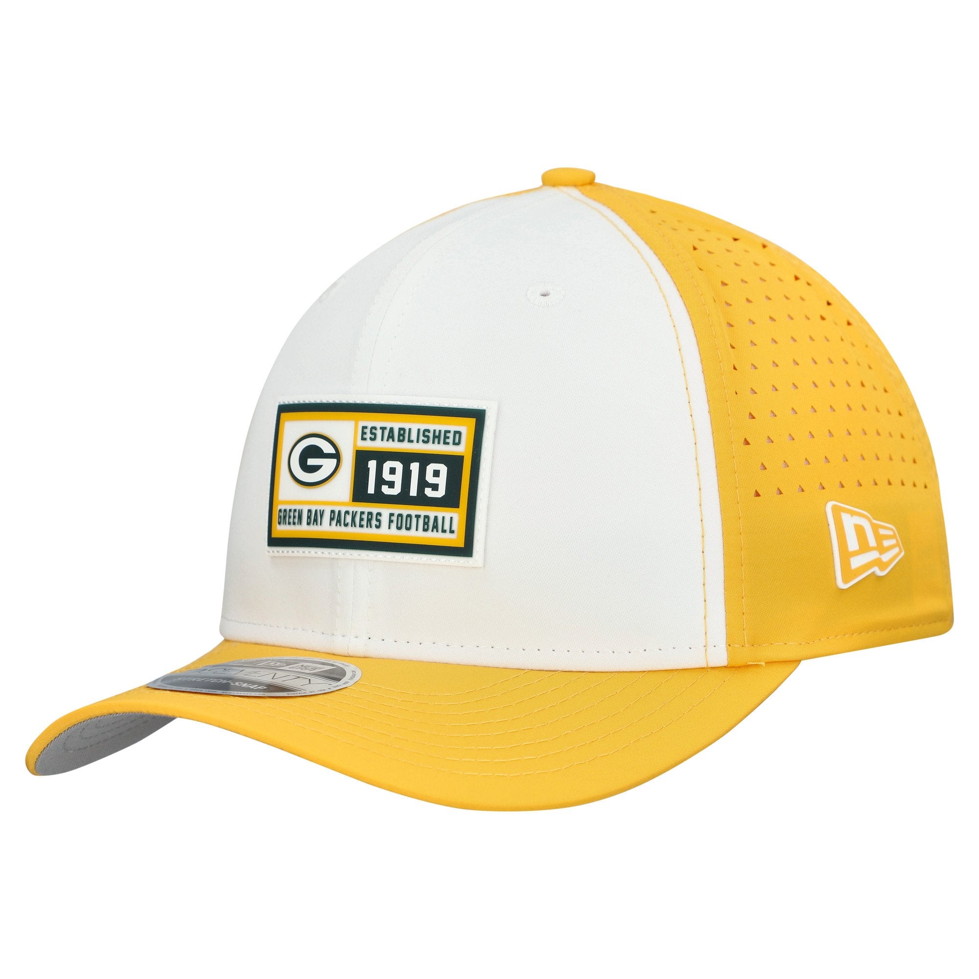 Men's New Era  White/Gold Green Bay Packers Established Patch 9SEVENTY Adjustable Hat