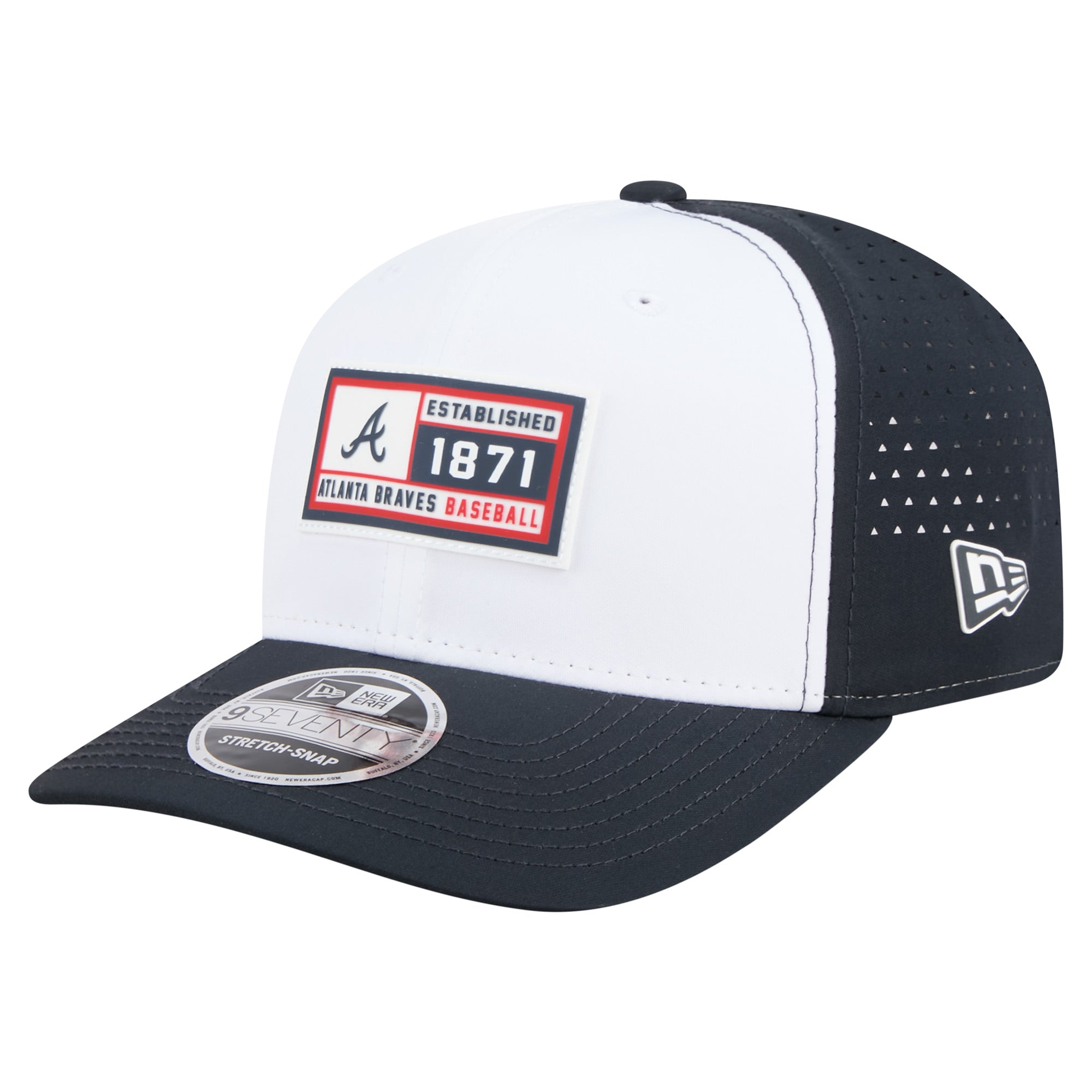 Men's New Era White/Navy Atlanta Braves Established Patch 9SEVENTY Adjustable Hat
