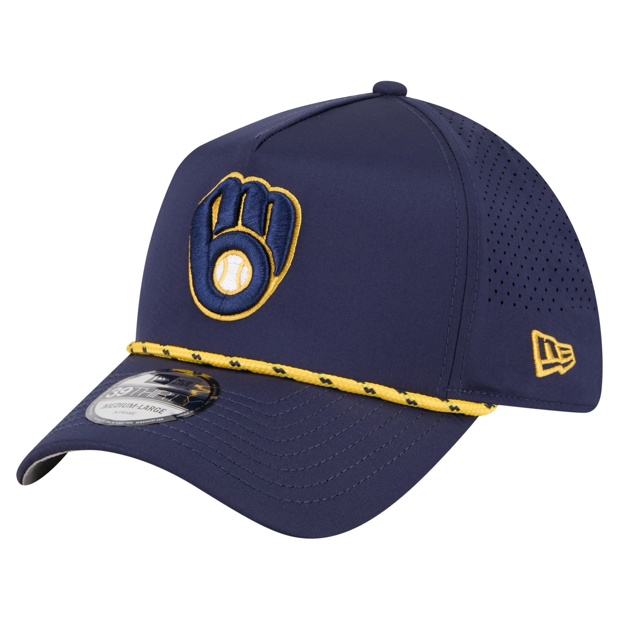 Men's New Era  Navy Milwaukee Brewers 39THIRTY A-Frame Perforated Flex Hat