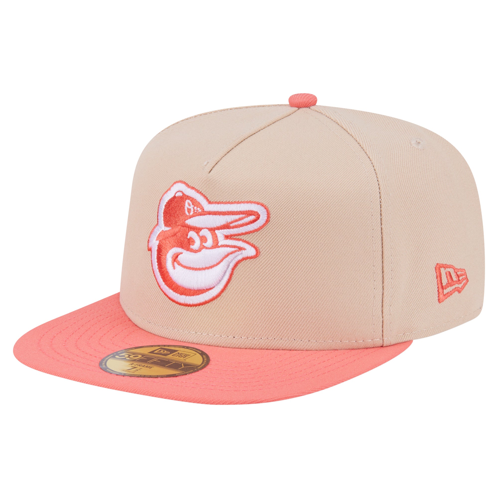 Men's New Era Light Beige/Coral Baltimore Orioles Two-Tone Color Pack A-Frame 59FIFTY Fitted Hat