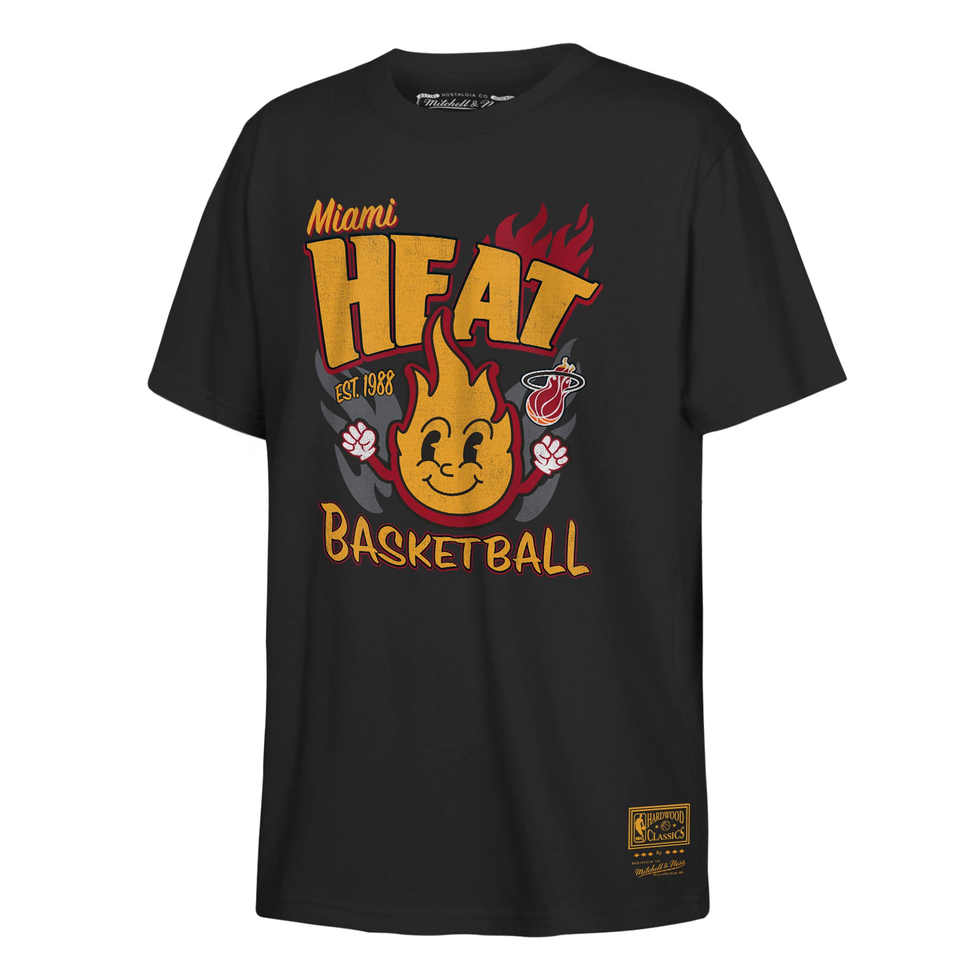 Youth Mitchell & Ness Black Miami Heat Retro Mascot Script T-Shirt