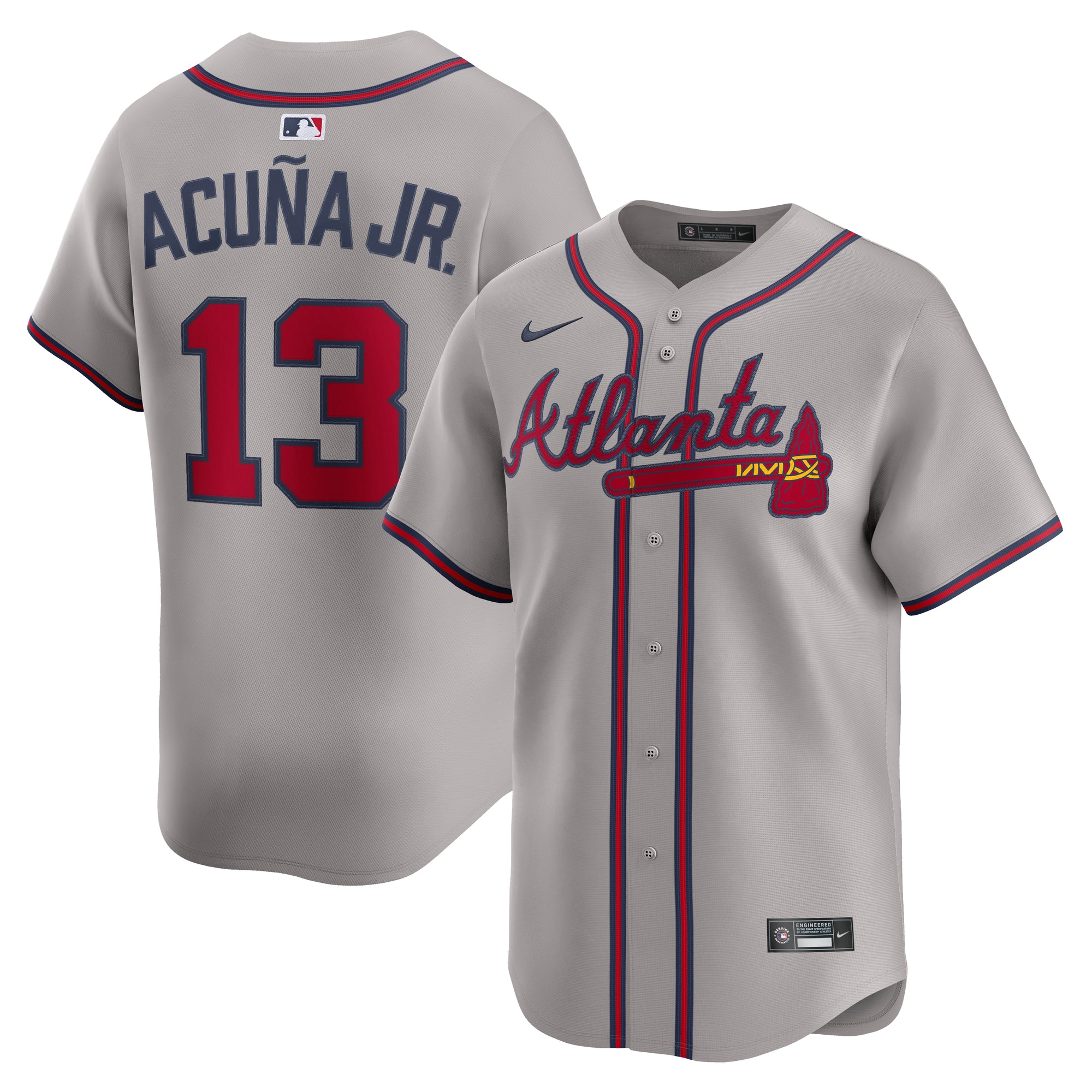Men's Nike Ronald Acuña Jr. Gray Atlanta Braves Road Limited Player Jersey