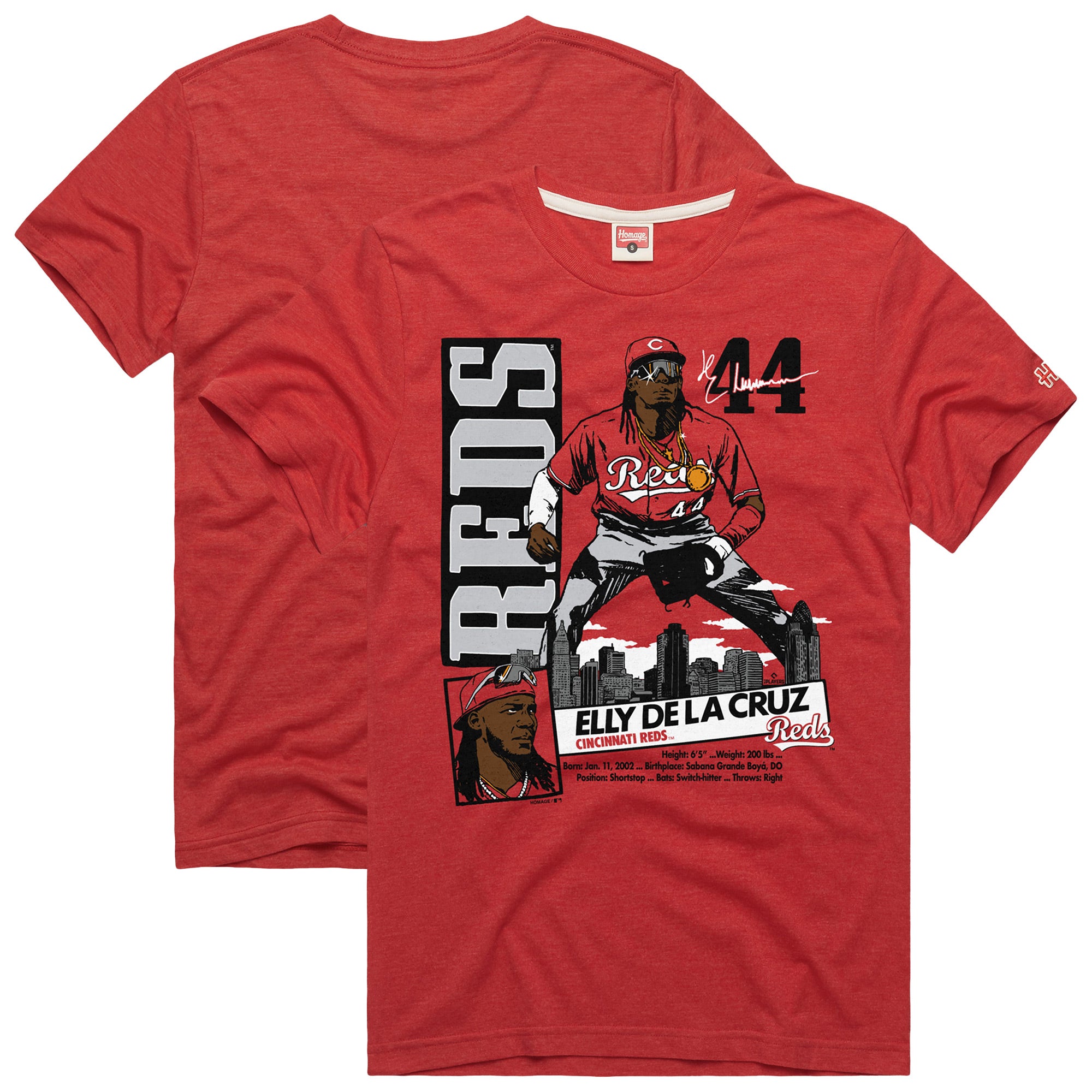 Men's Homage Elly De La Cruz Red Cincinnati Reds Graphic Player Tri-Blend T-Shirt