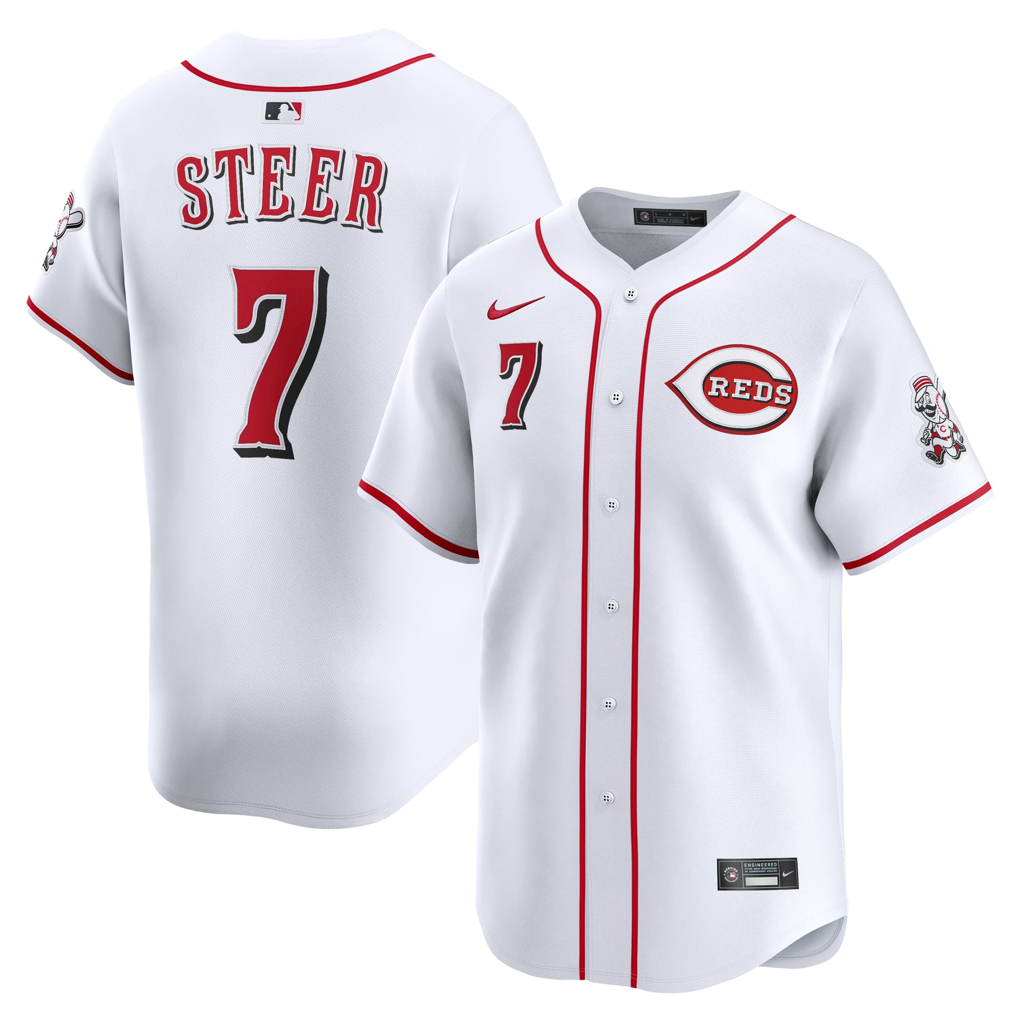 Men's Nike Spencer Steer White Cincinnati Reds Home Limited Player Jersey