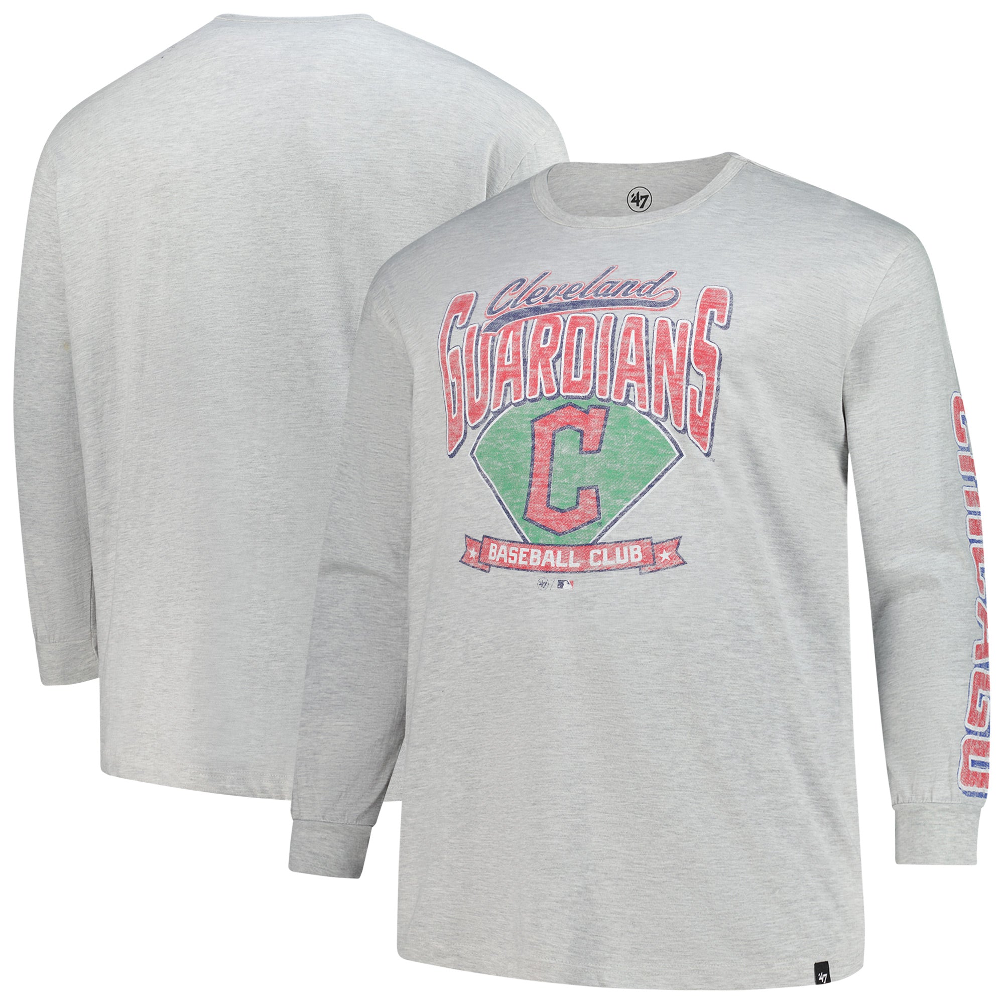 Men's '47 Gray Cleveland Guardians Big & Tall Distressed Franklin Long Sleeve T-Shirt