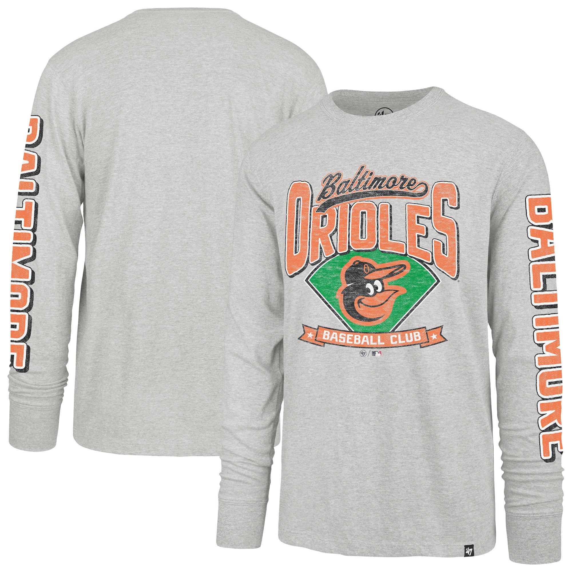 Men's '47 Gray Baltimore Orioles Big & Tall Distressed Franklin Long Sleeve T-Shirt