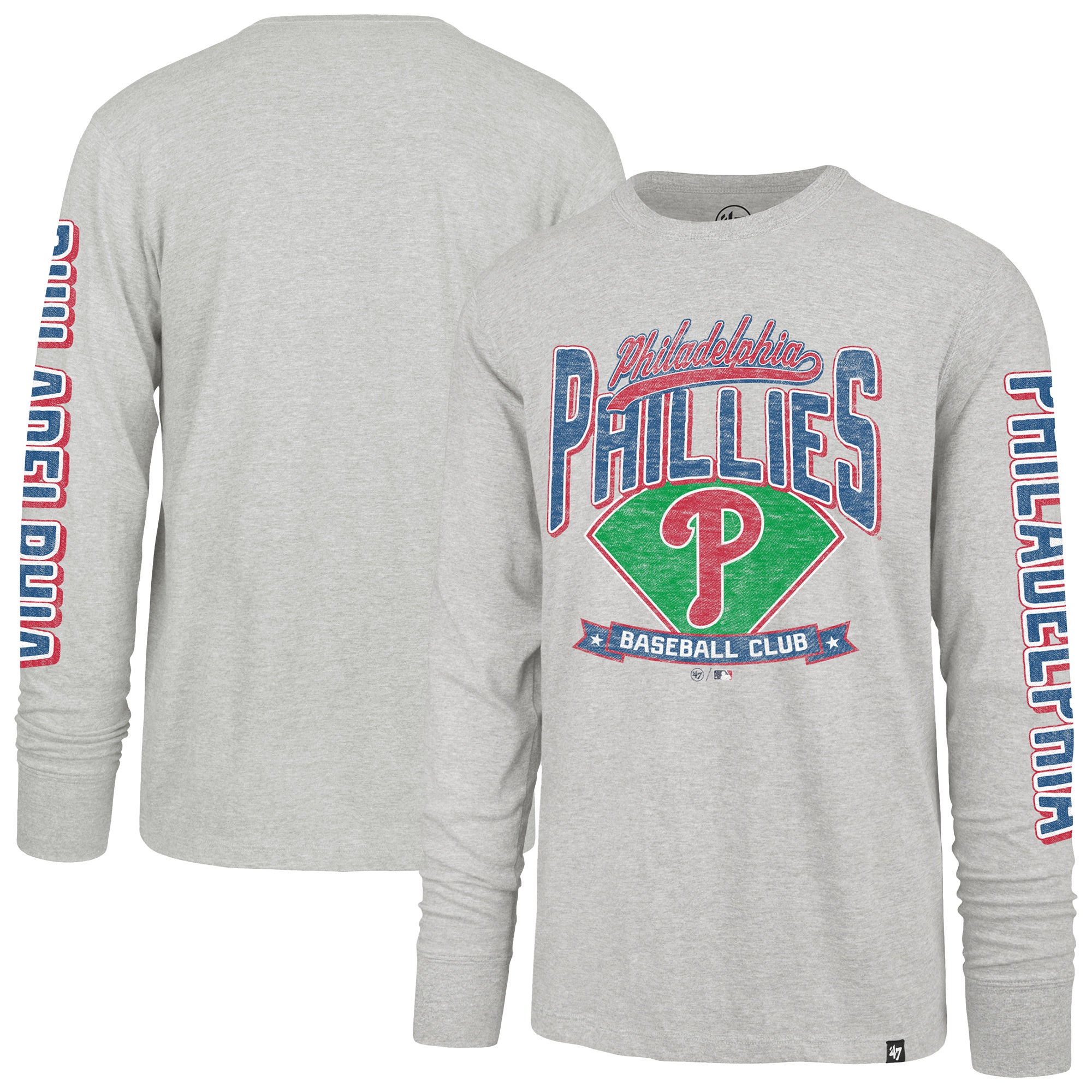Men's '47 Gray Philadelphia Phillies Big & Tall Distressed Franklin Long Sleeve T-Shirt