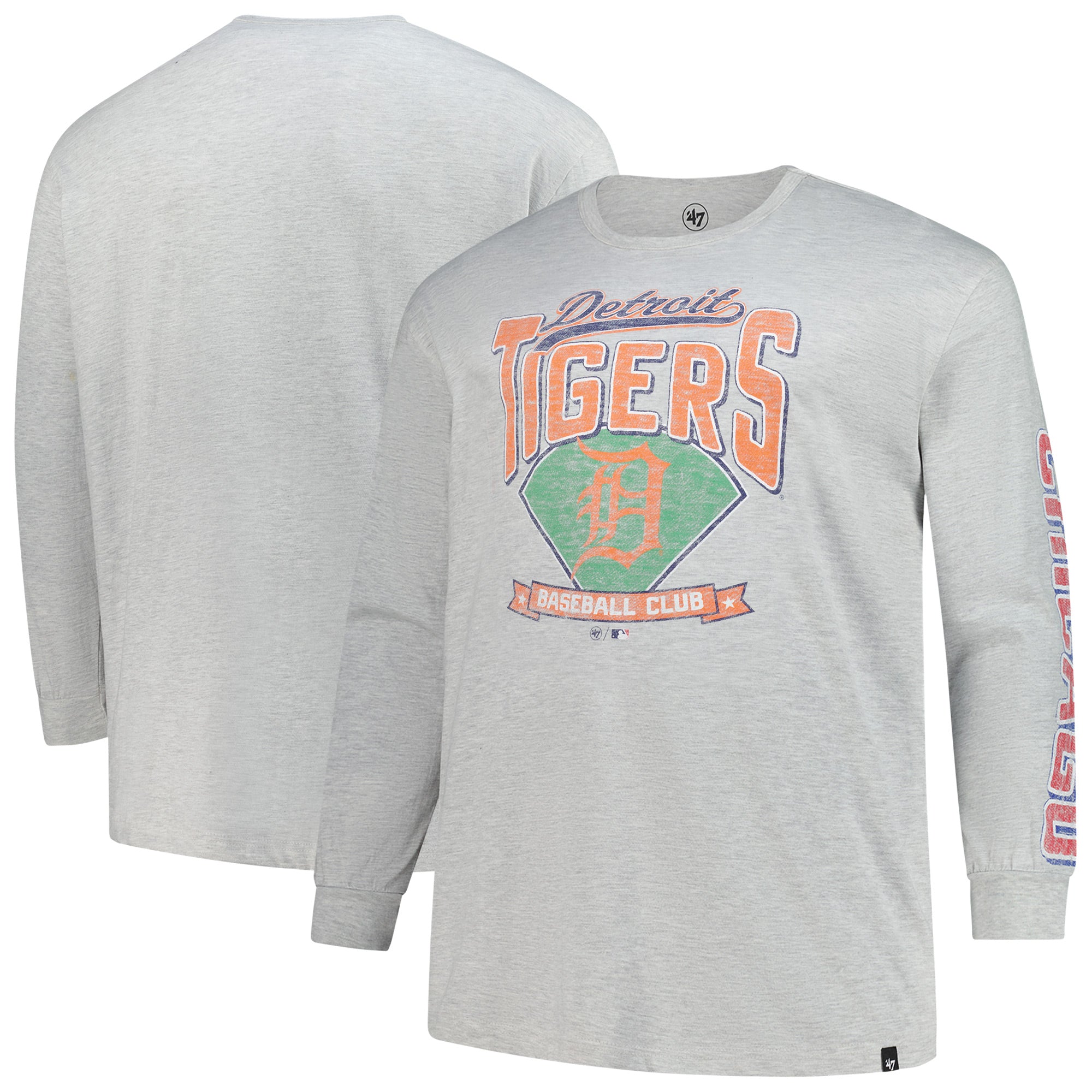 Men's '47 Gray Detroit Tigers Big & Tall Distressed Franklin Long Sleeve T-Shirt