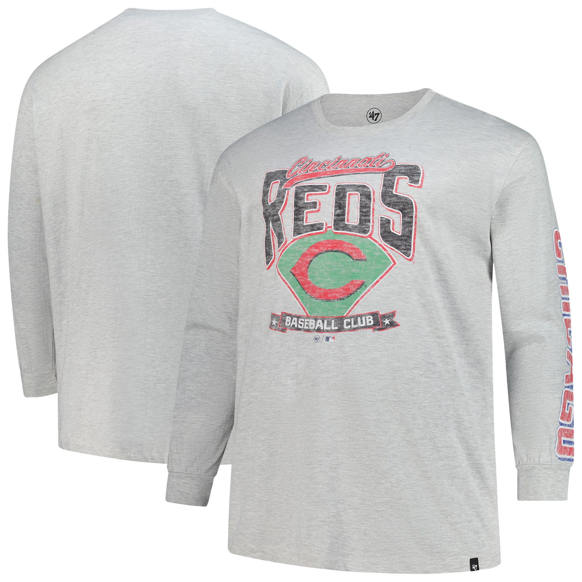 Men's '47 Gray Cincinnati Reds Big & Tall Distressed Franklin Long Sleeve T-Shirt