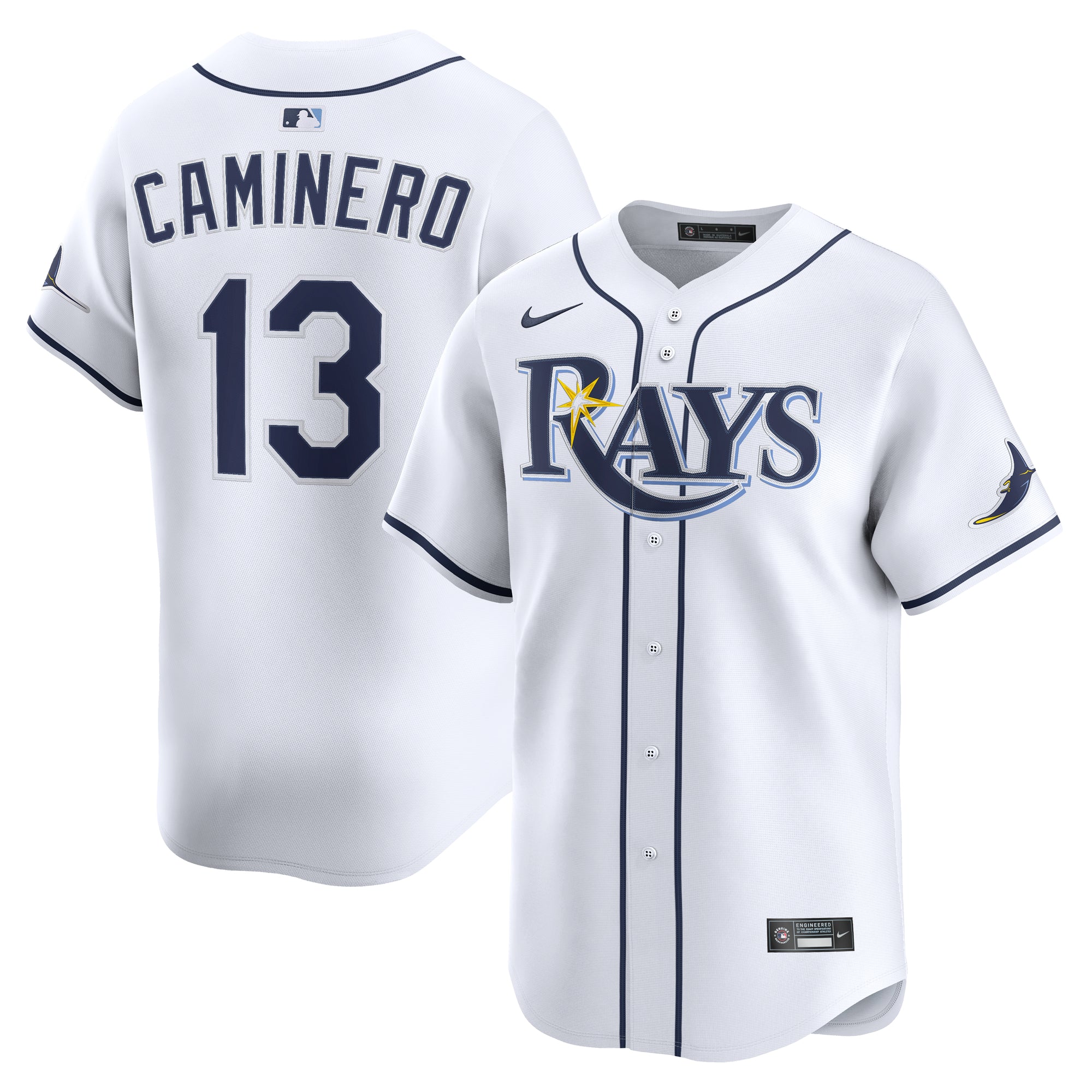 Men's Nike Junior Caminero White Tampa Bay Rays Home Limited Jersey