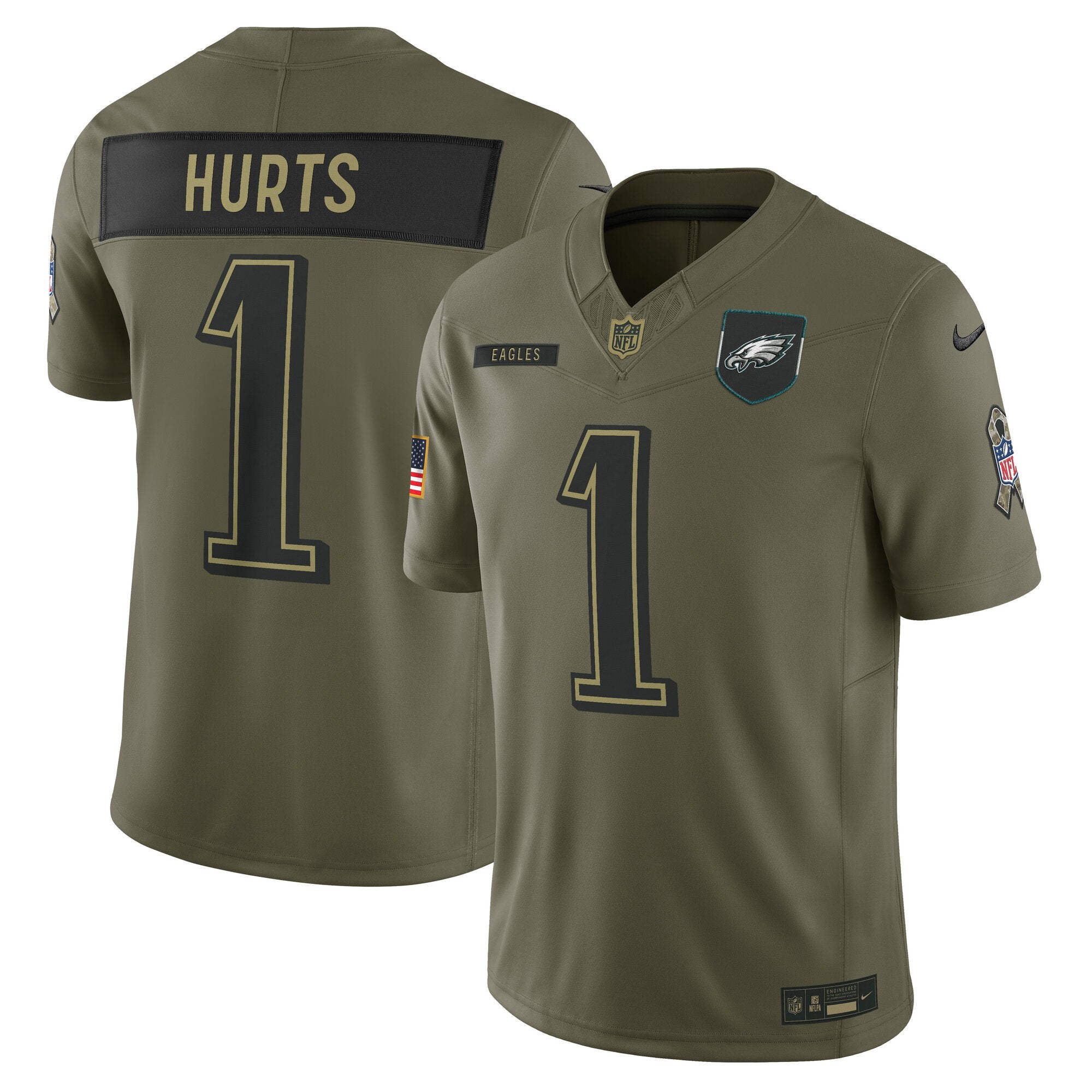 Men's Nike Jalen Hurts Olive Philadelphia Eagles 2025 Salute to Service Limited Jersey