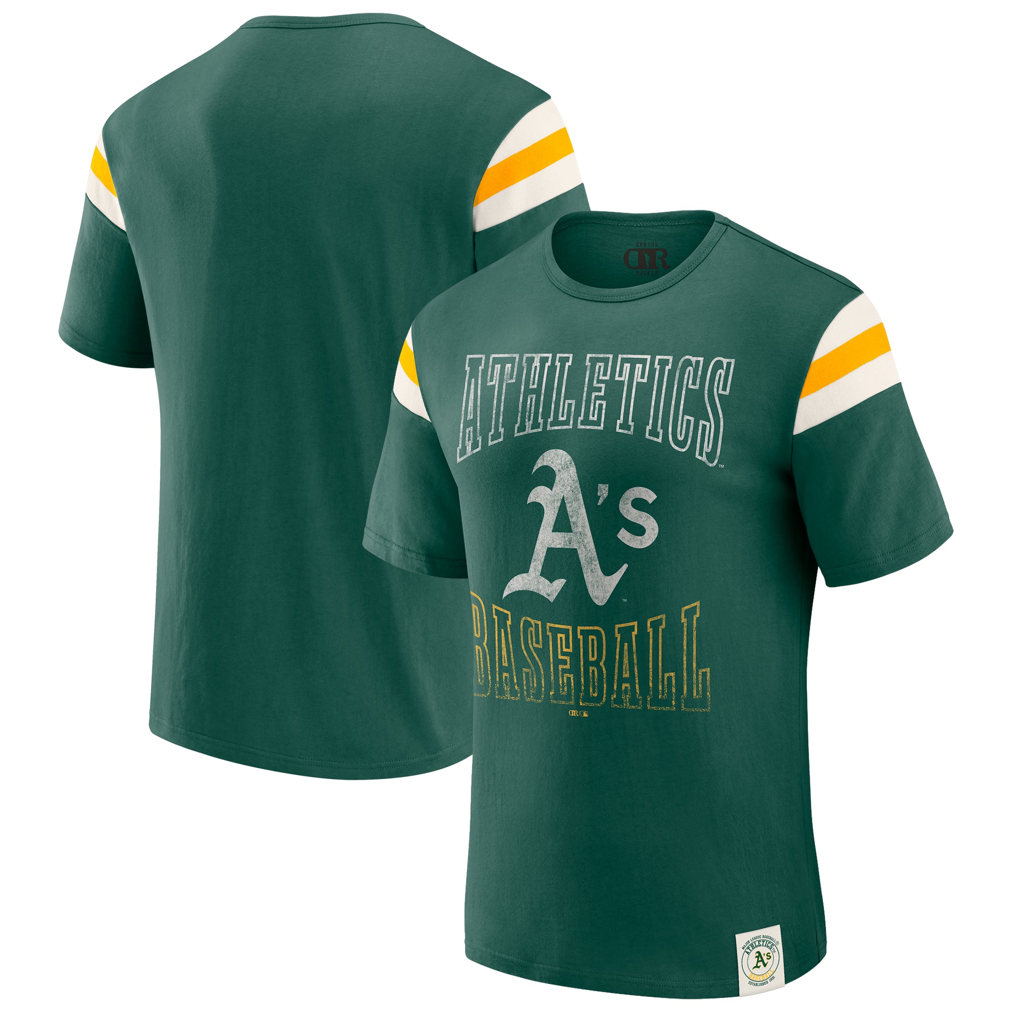 Men's Darius Rucker Collection by Fanatics Green Athletics Distressed Sleeve Stripe T-Shirt