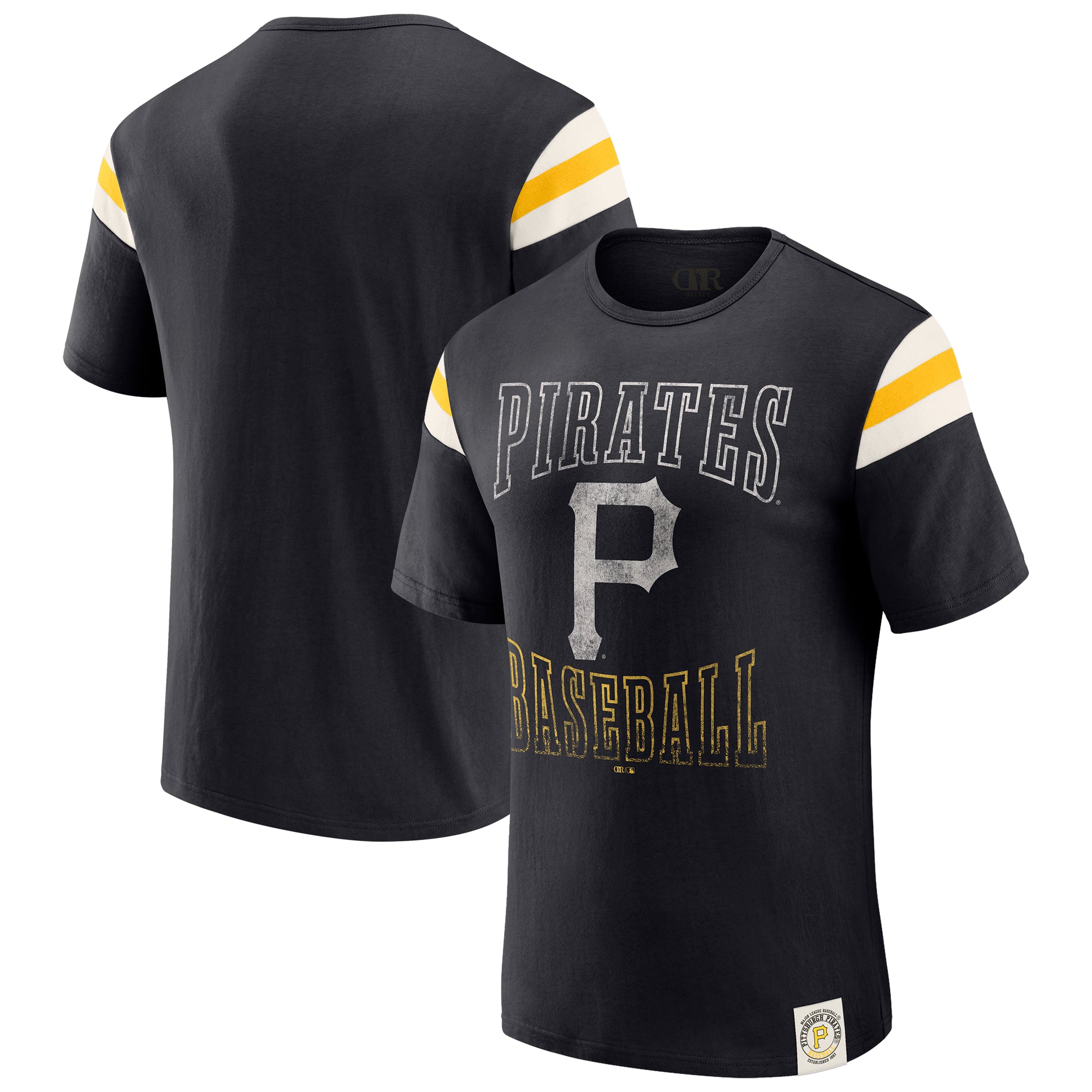 Men's Darius Rucker Collection by Fanatics Black Pittsburgh Pirates Distressed Sleeve Stripe T-Shirt