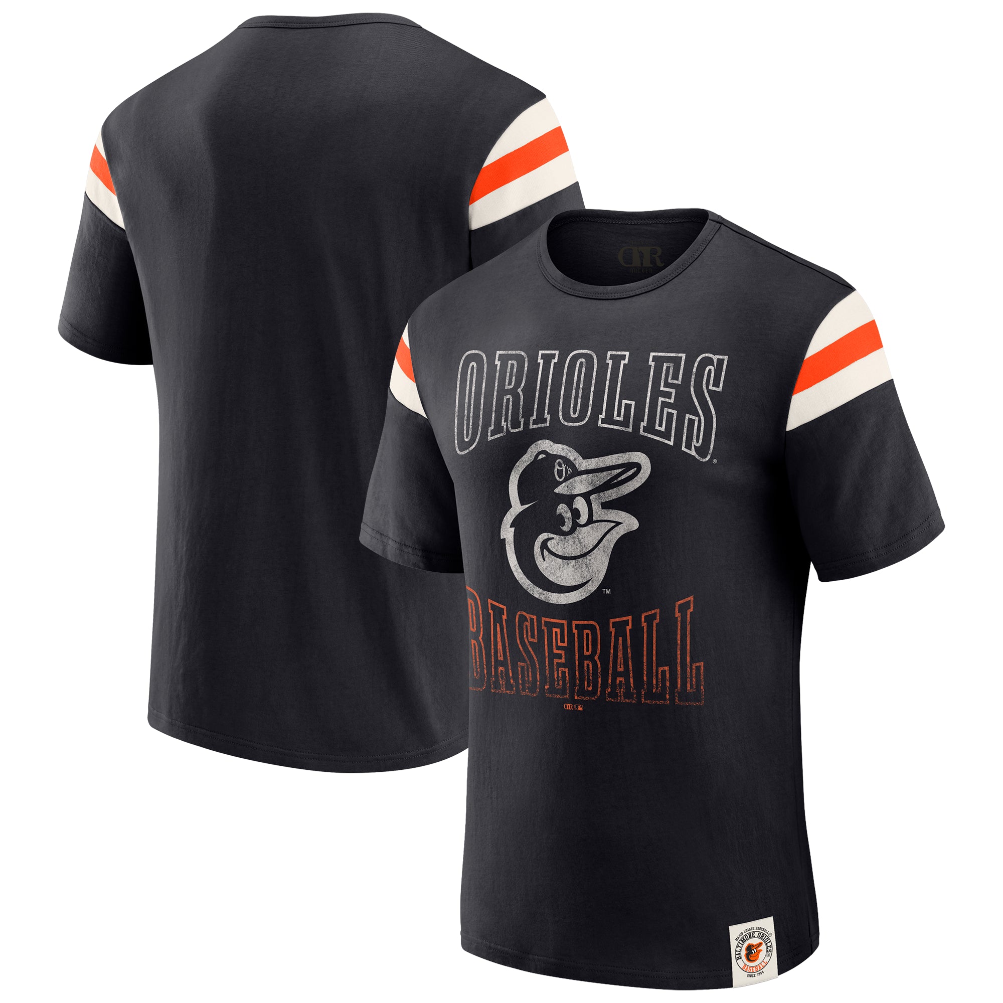 Men's Darius Rucker Collection by Fanatics Black Baltimore Orioles Distressed Sleeve Stripe T-Shirt
