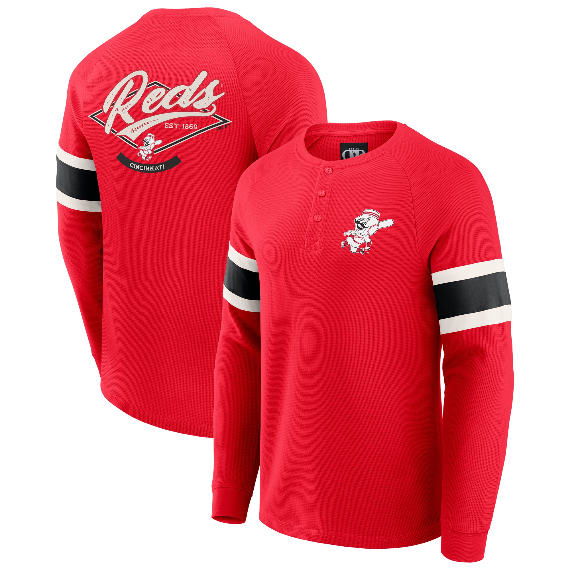 Men's Darius Rucker Collection by Fanatics Red Cincinnati Reds Waffle-Knit Raglan Long Sleeve Henley T-Shirt