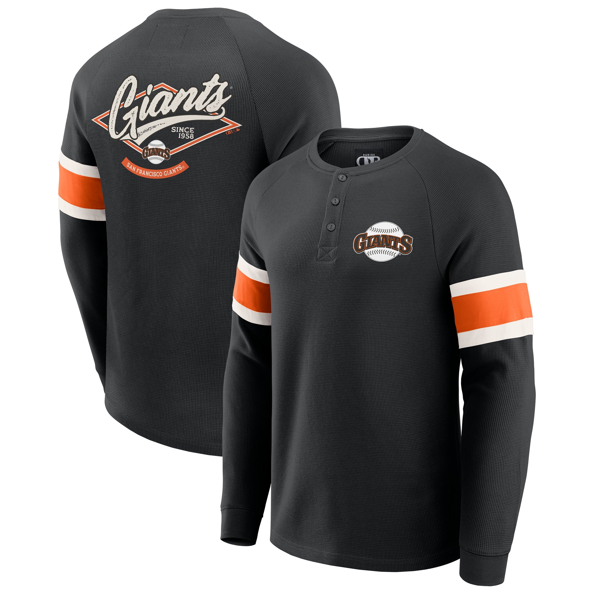 Men's Darius Rucker Collection by Fanatics Black San Francisco Giants Waffle-Knit Raglan Long Sleeve Henley T-Shirt