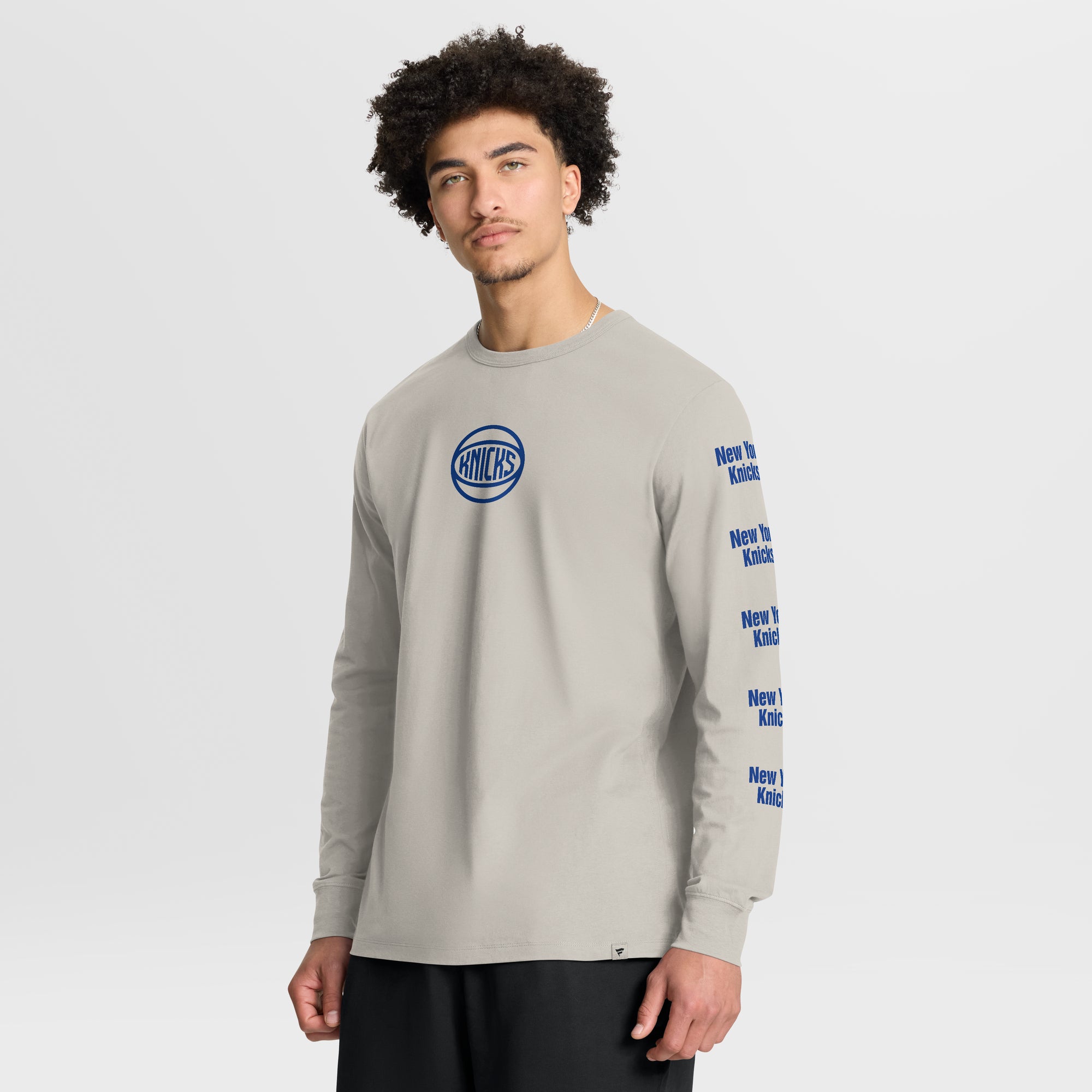 Men's Fanatics Cream New York Knicks Crossover Collection Ball Screen Action Premium Long Sleeve T-Shirt