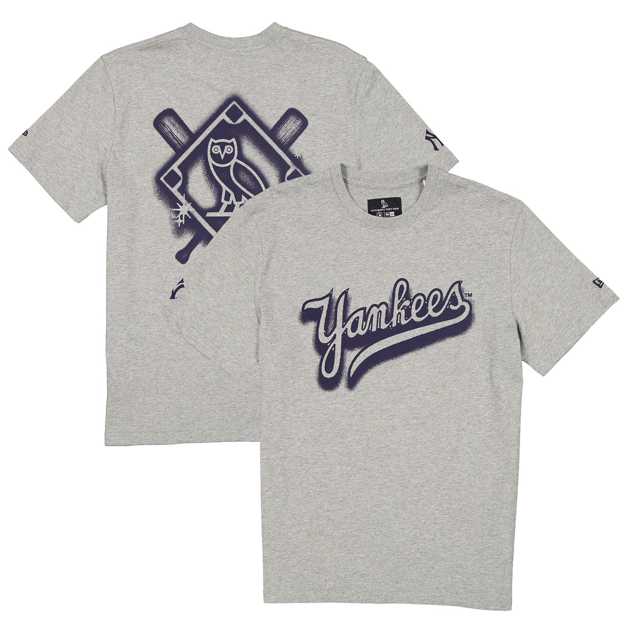 Men's OVO x New Era Gray New York Yankees Graffiti T-Shirt