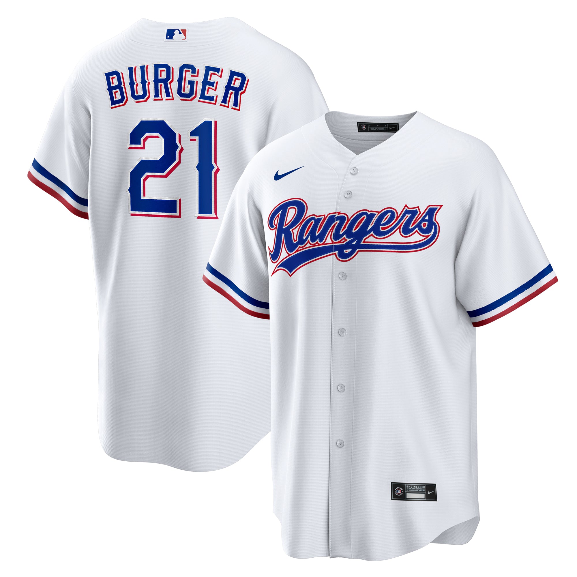 Men's Nike Jake Burger White Texas Rangers Home Replica Jersey