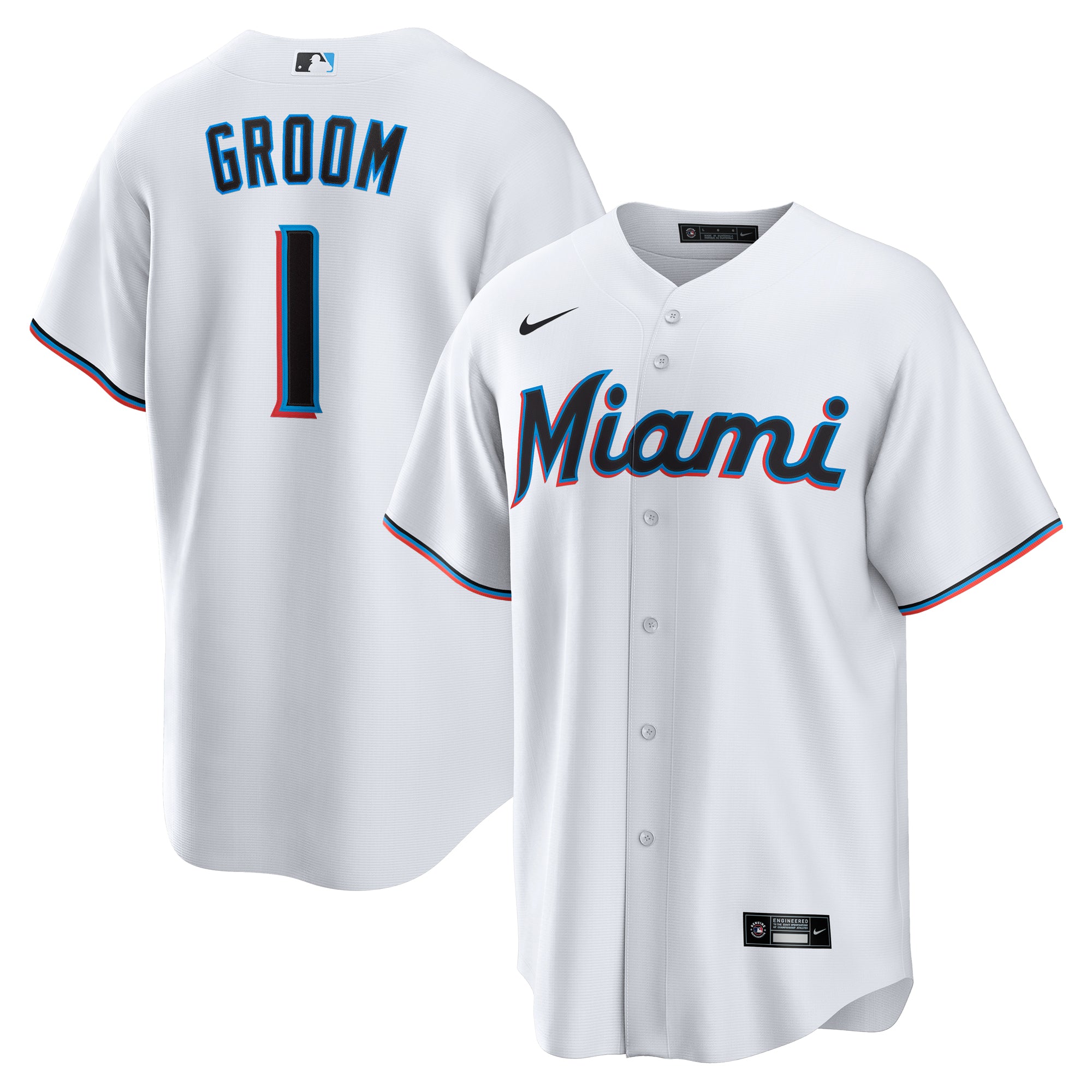 Men's Nike  White Miami Marlins #1 Groom Home Replica Jersey