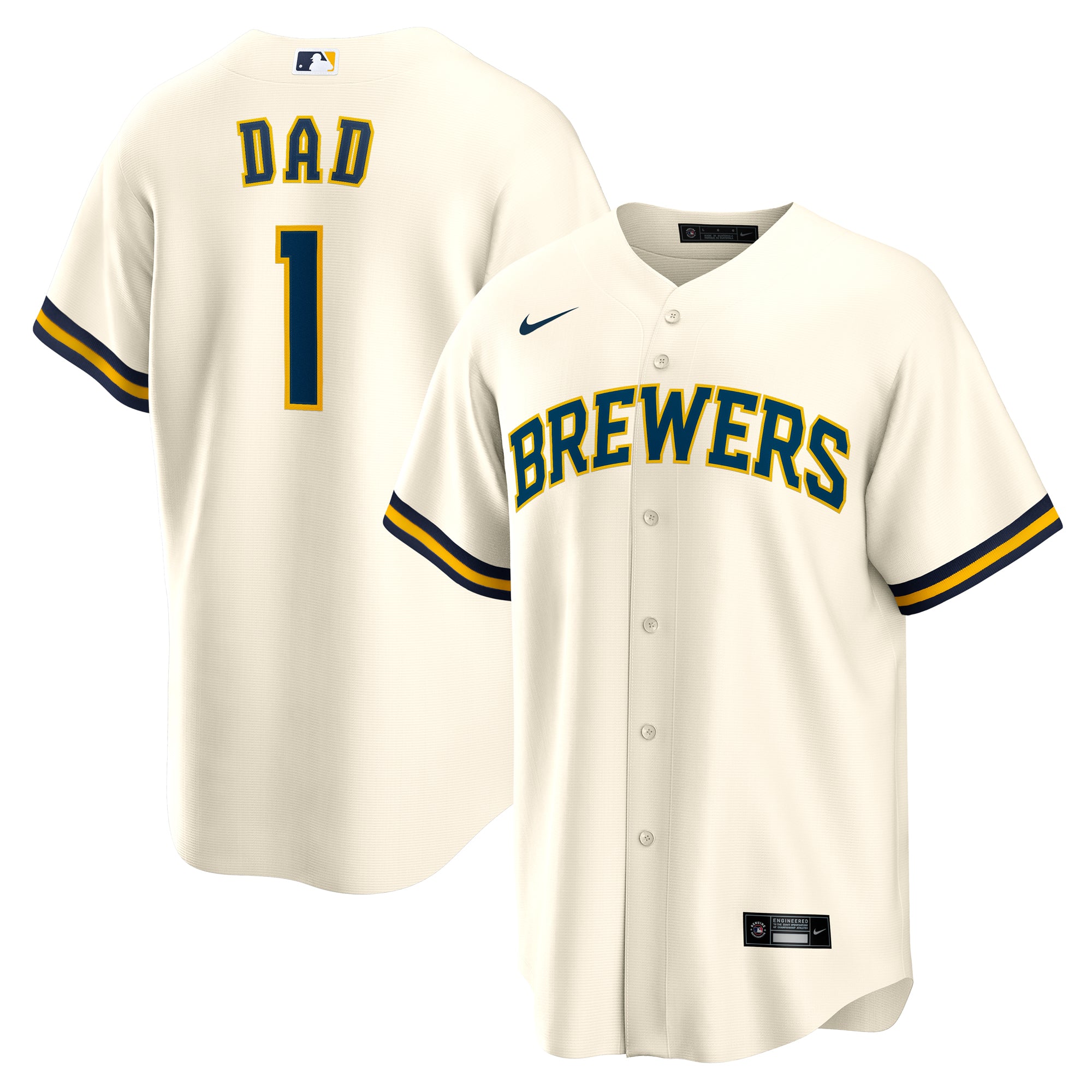 Men's Nike  White Milwaukee Brewers #1 Dad Home Replica Jersey